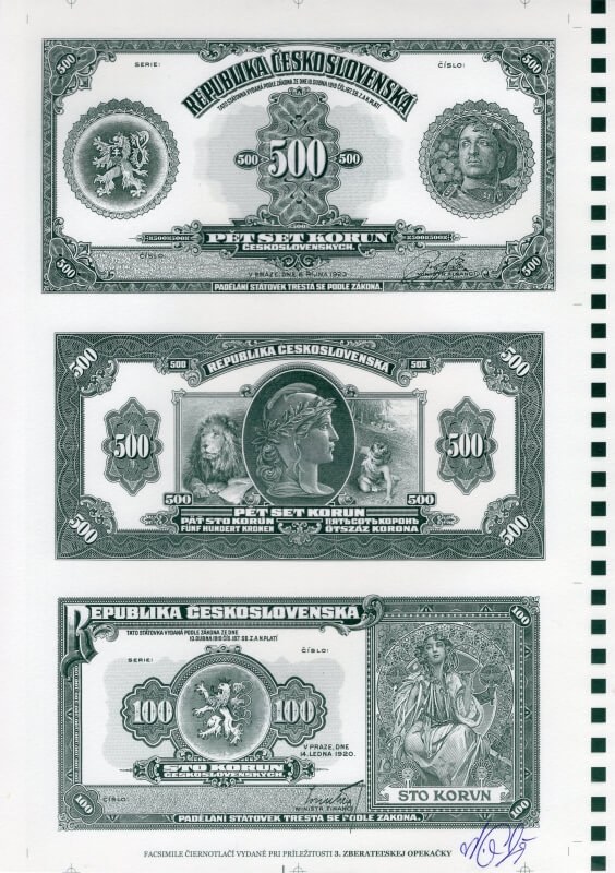 Arch 500 korún / 100 korún FACSIMILE
