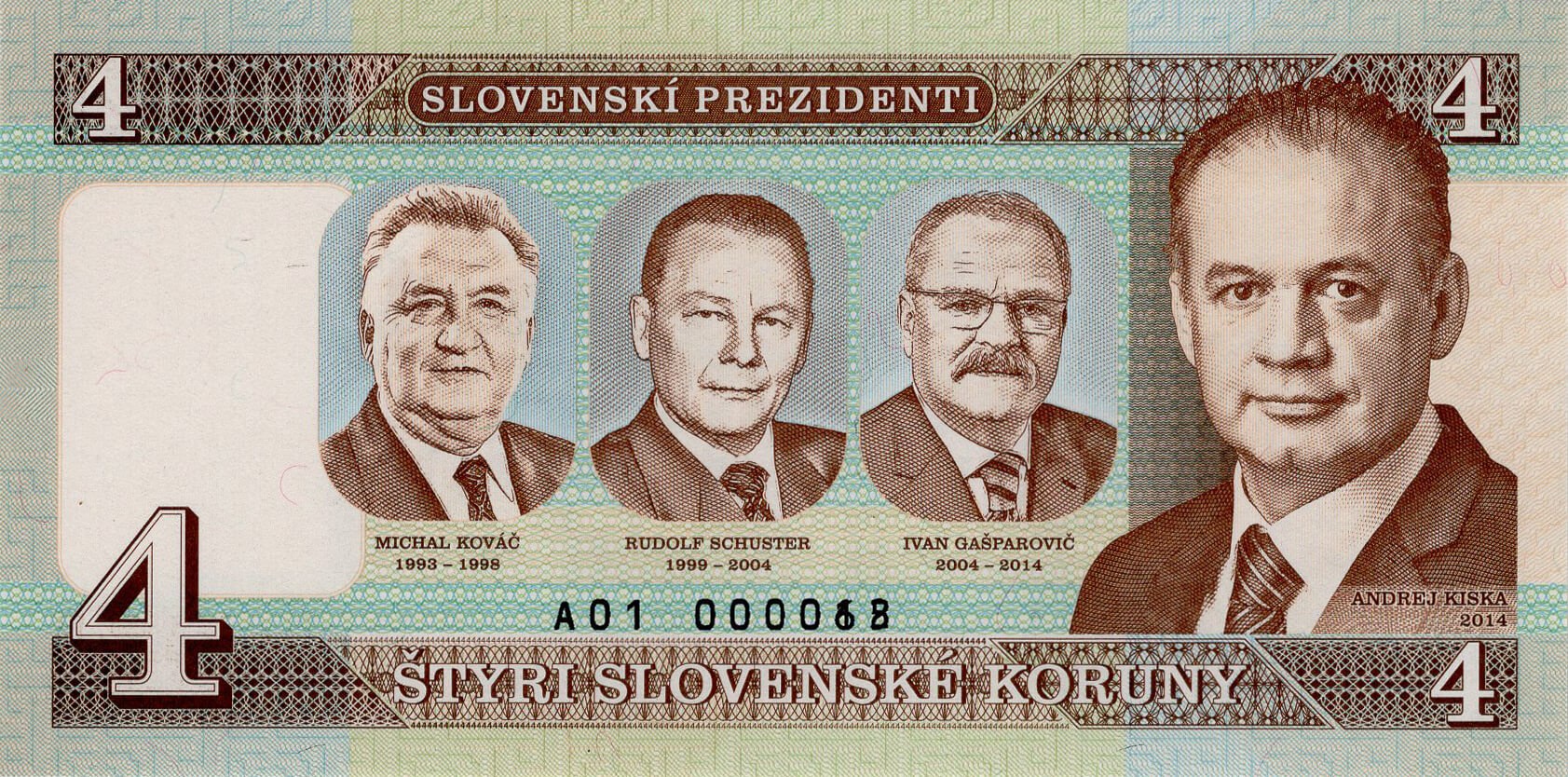 4 koruny SK prezidenti - přední strana