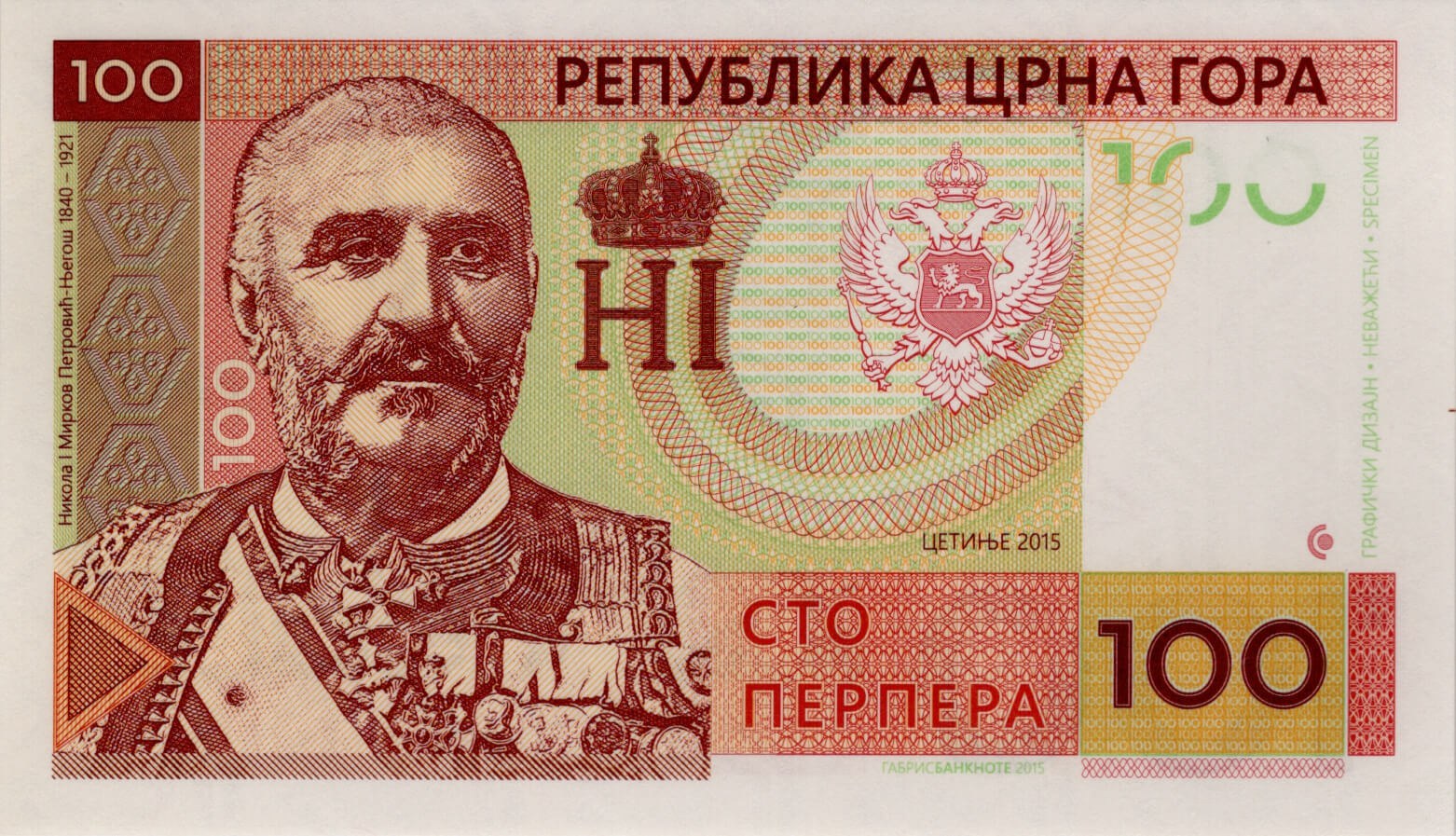 100 perpers Montenegro - přední strana
