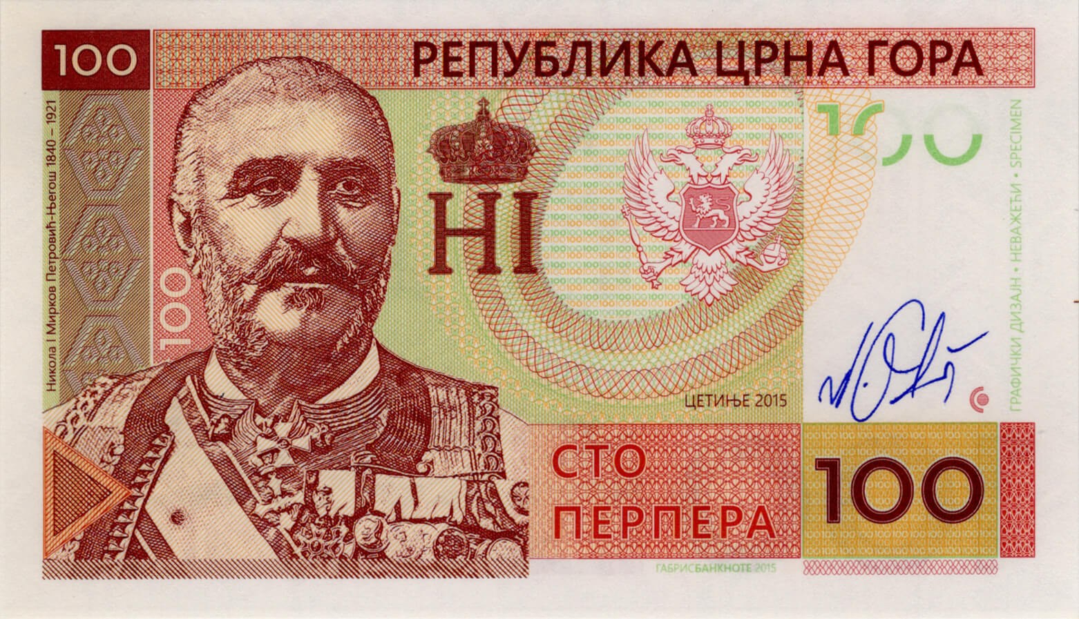 100 perpers Montenegro - přední strana