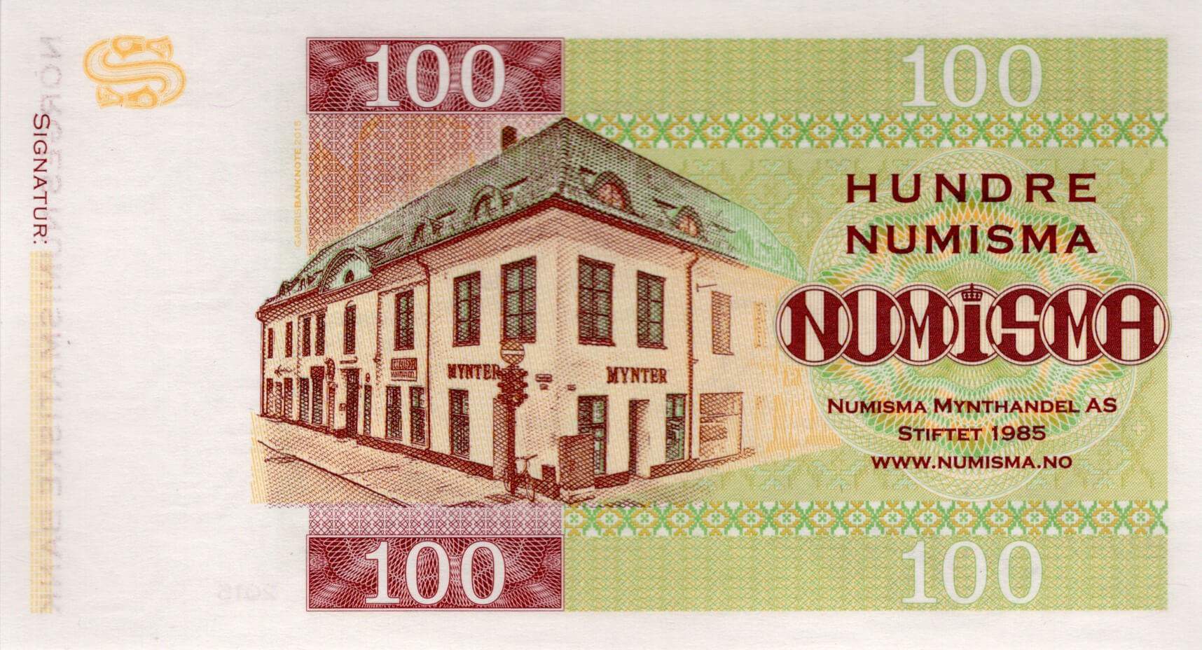 100 numisma Mynthandel - zadní strana