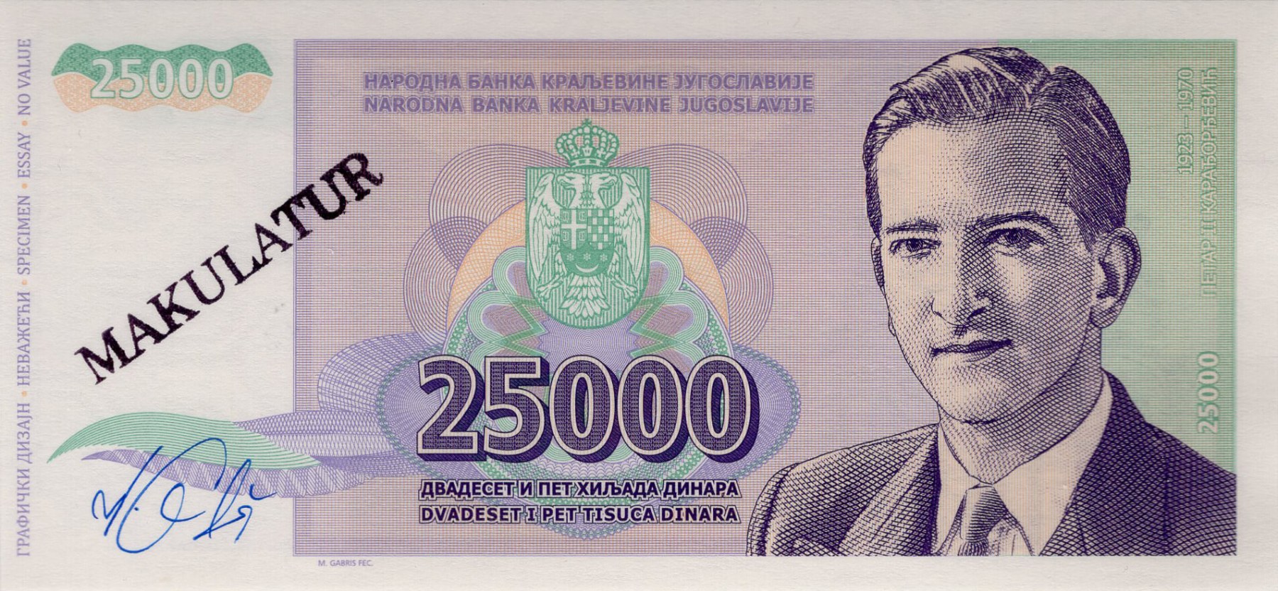 25000 Dinara Jugo / verze A - přední strana