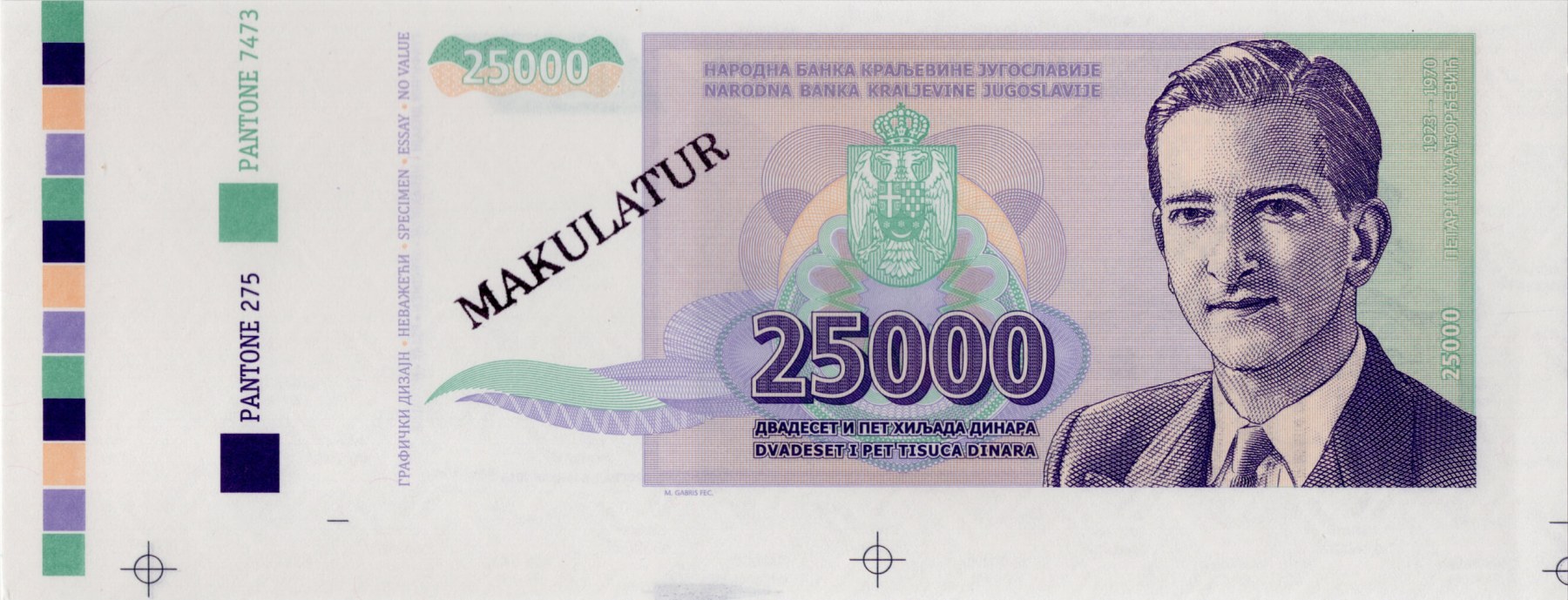 25000 Dinara Jugo / verze A - přední strana