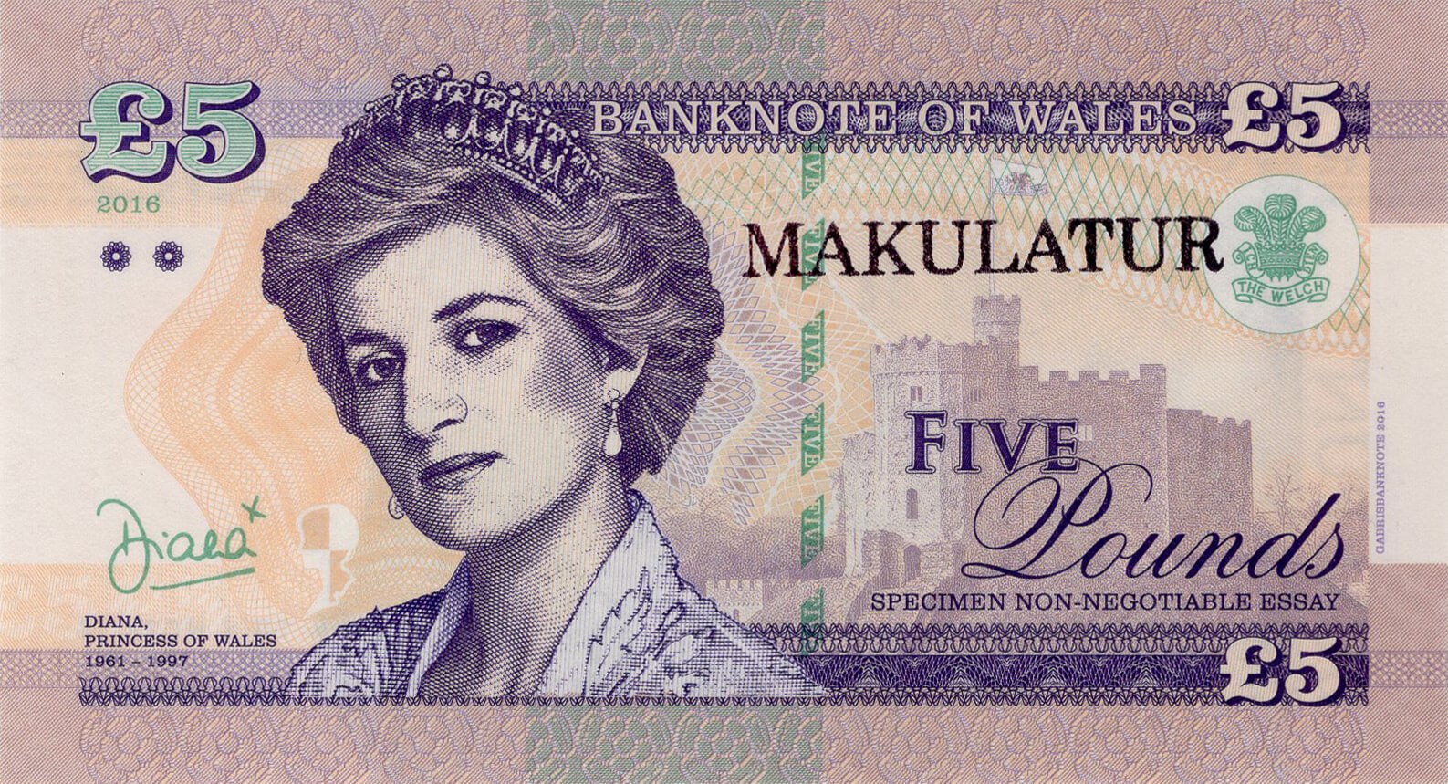 5 pounds Wales Diana - přední strana