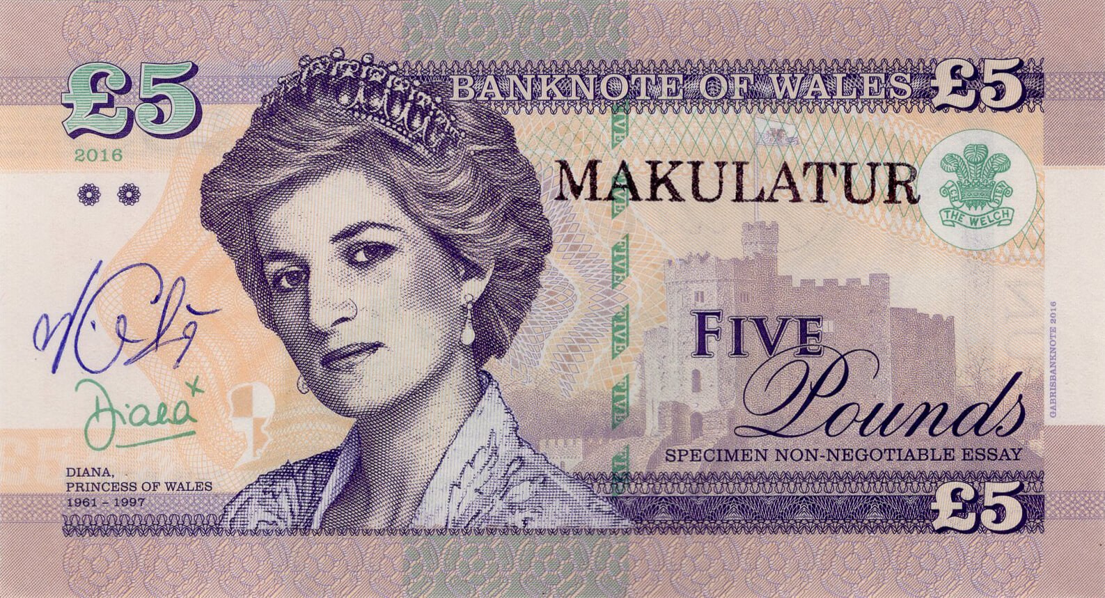 5 pounds Wales Diana - přední strana