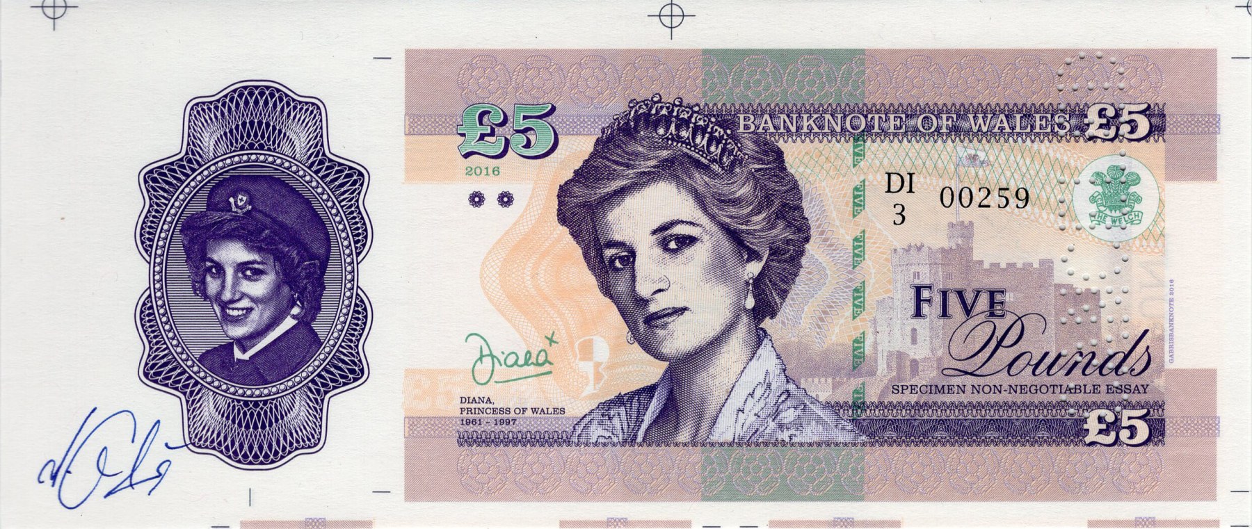5 pounds Wales Diana - přední strana