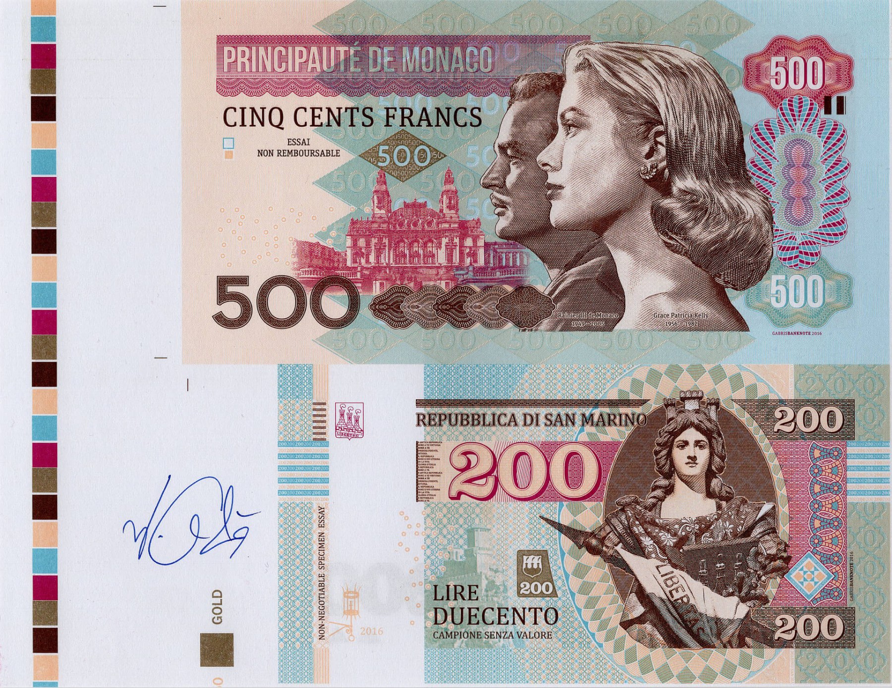 Aršík 500 Francs / 200 Lire - přední strana