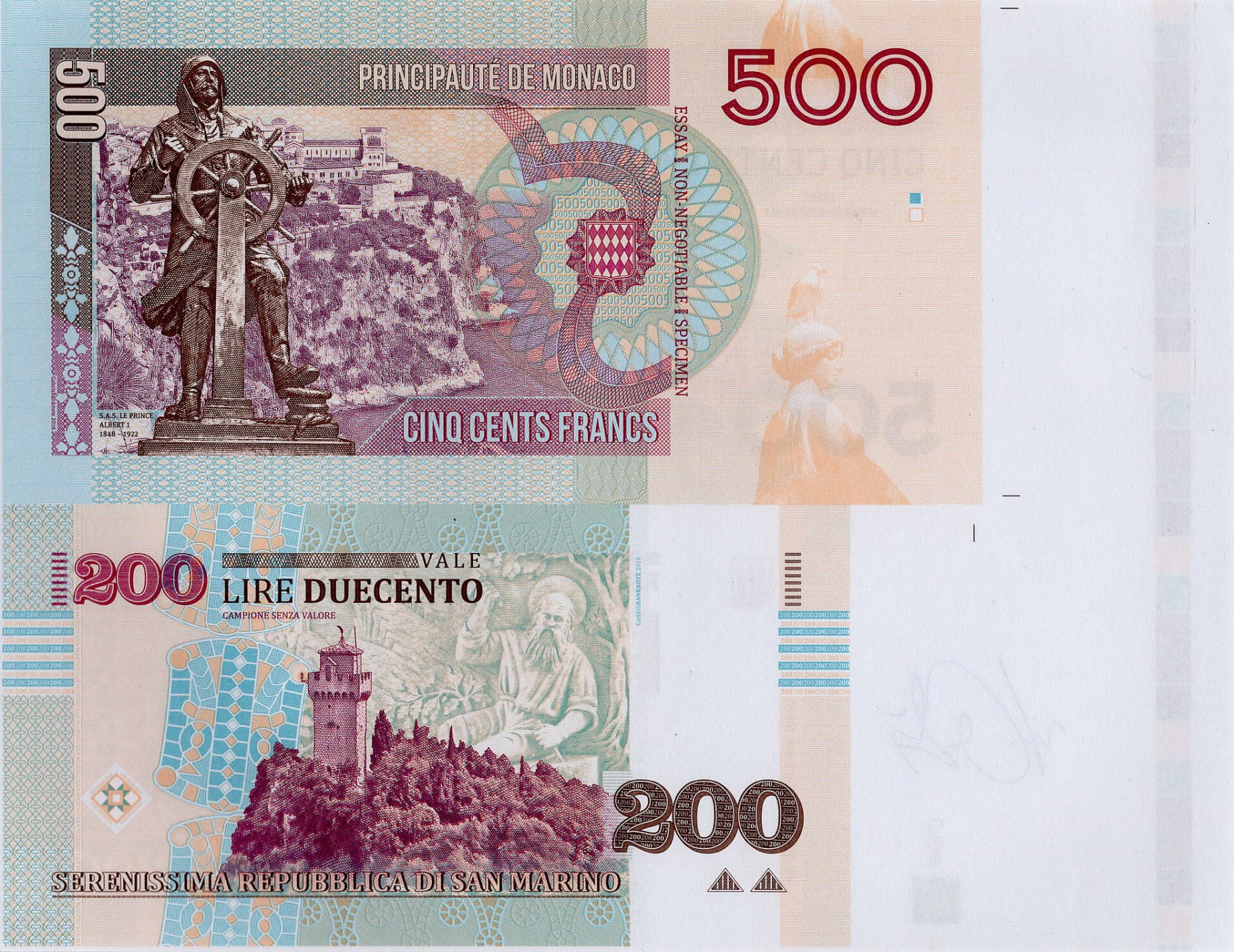 Aršík 500 Francs / 200 Lire - zadní strana