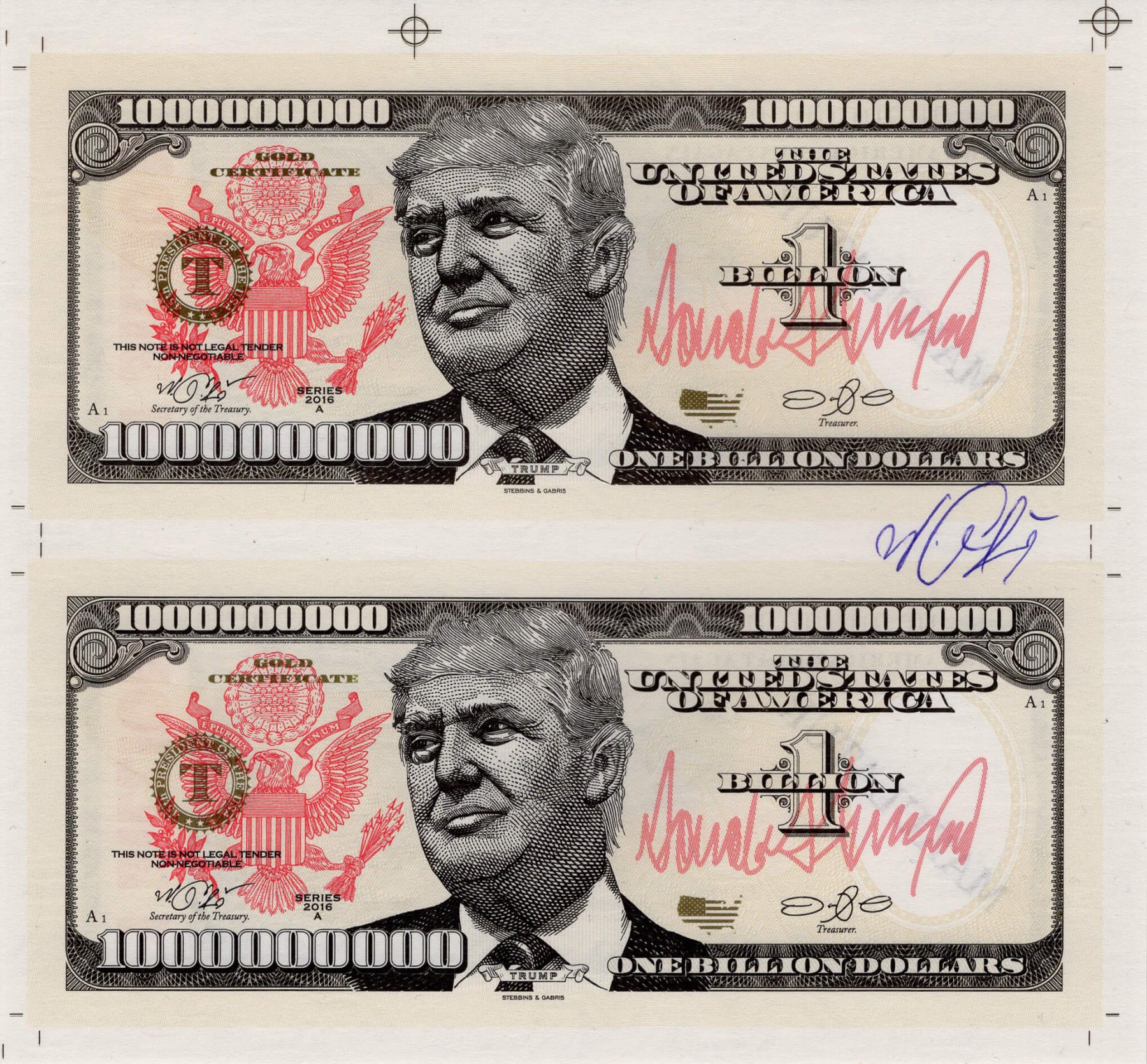 Aršík 1 Billion Trump - přední strana