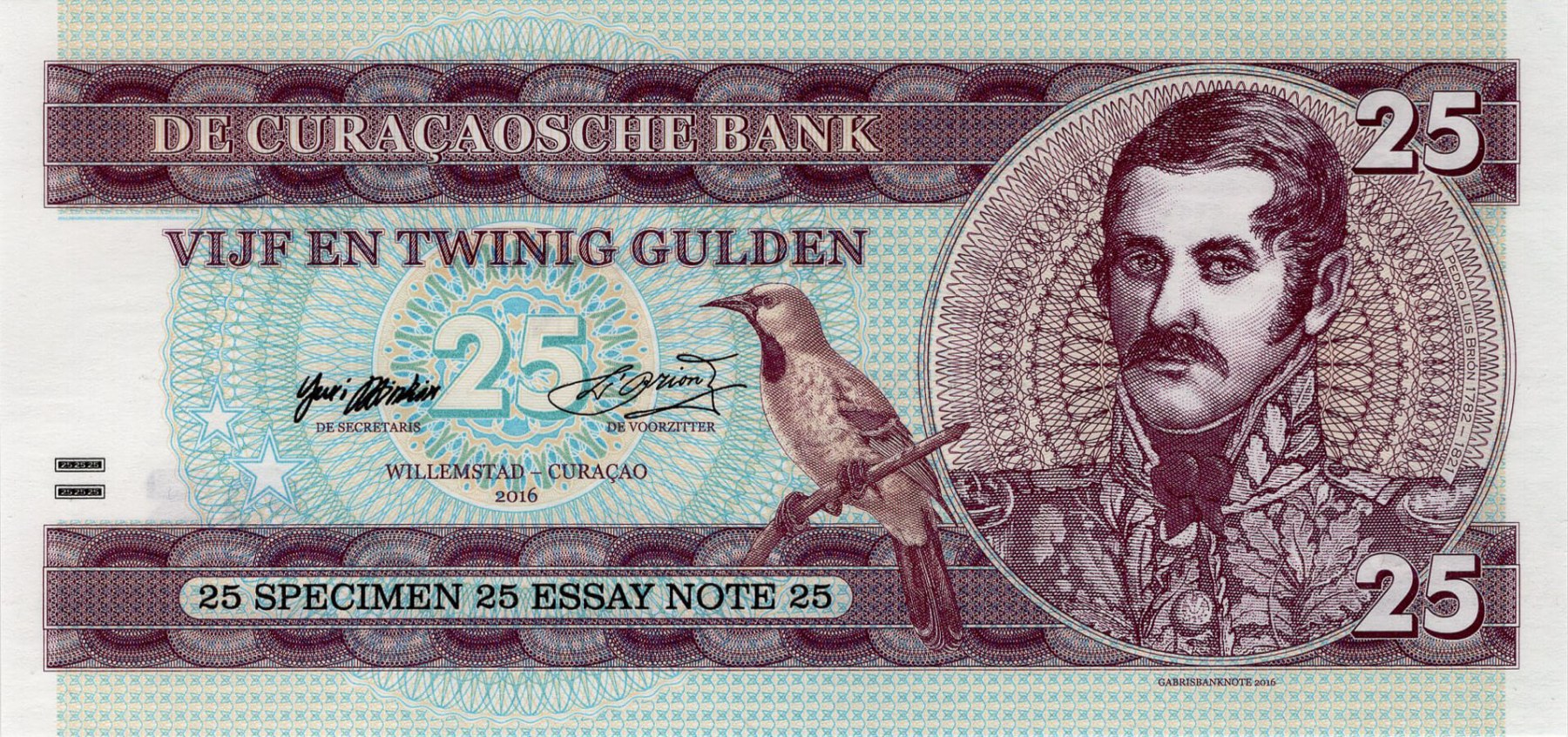 25 gulden Curacao - přední strana