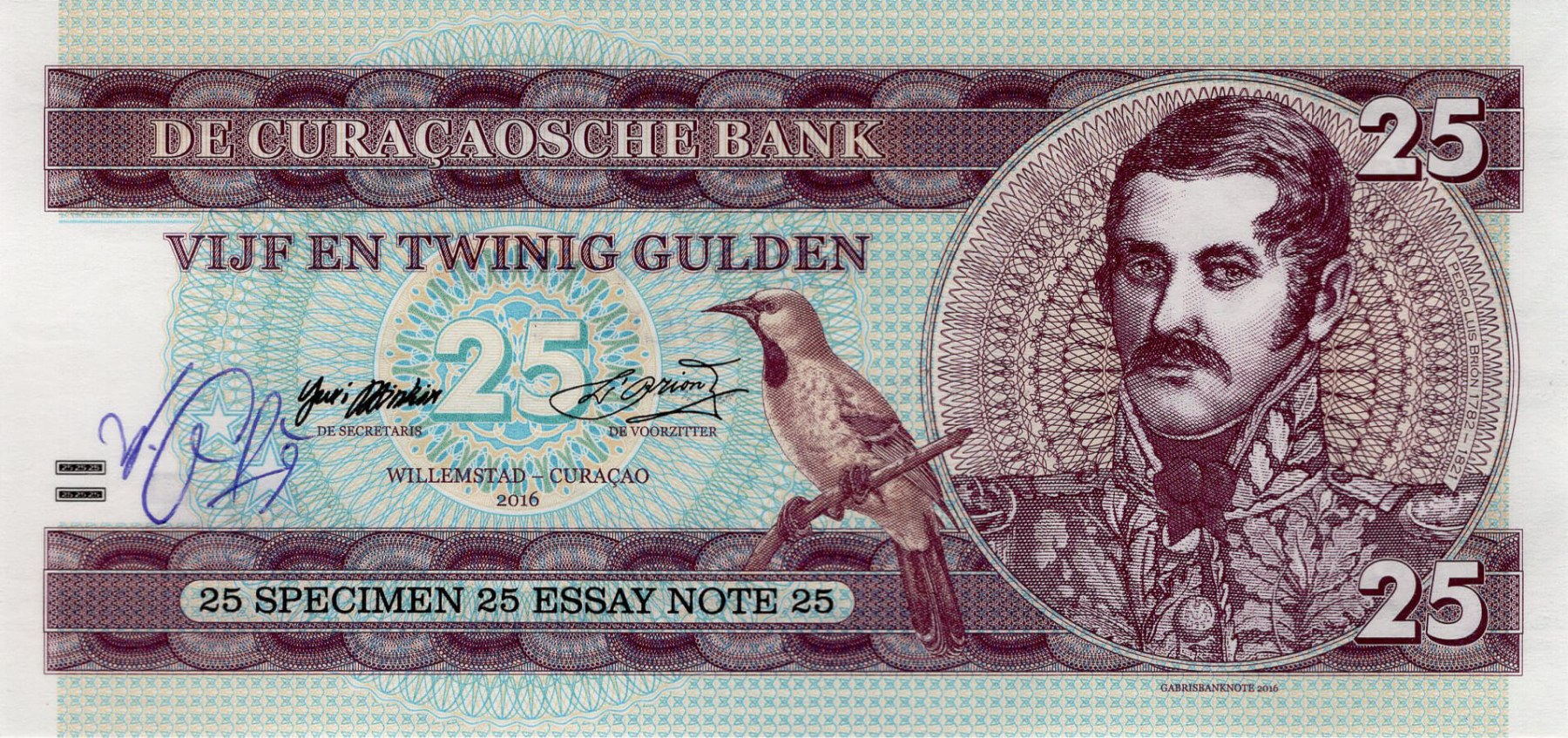 25 gulden Curacao - přední strana