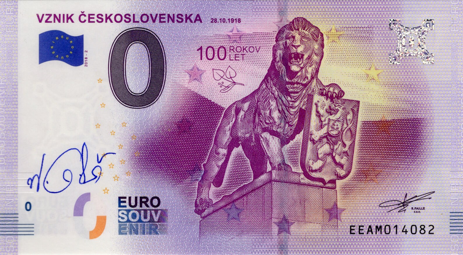 0 € vznik Československa - přední strana