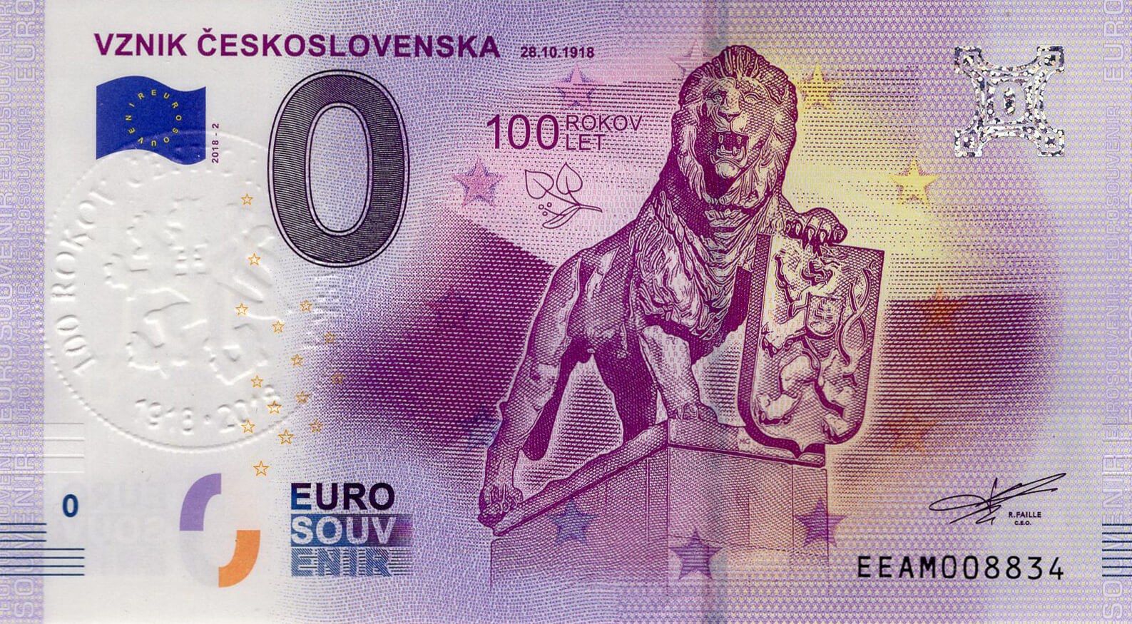 0 € vznik Československa - přední strana