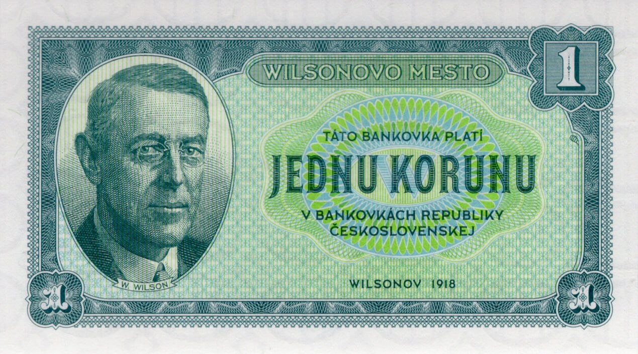 1 koruna Wilsonov / Československo - přední strana