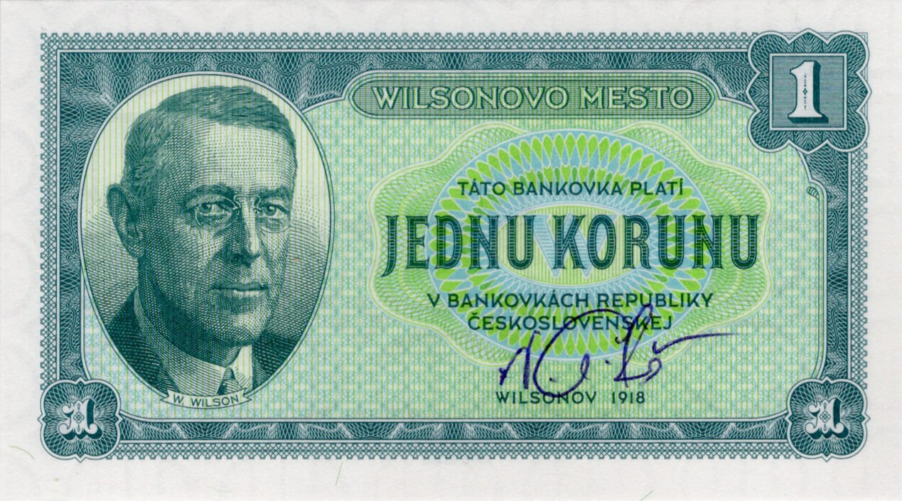 1 koruna Wilsonov / Československo - přední strana