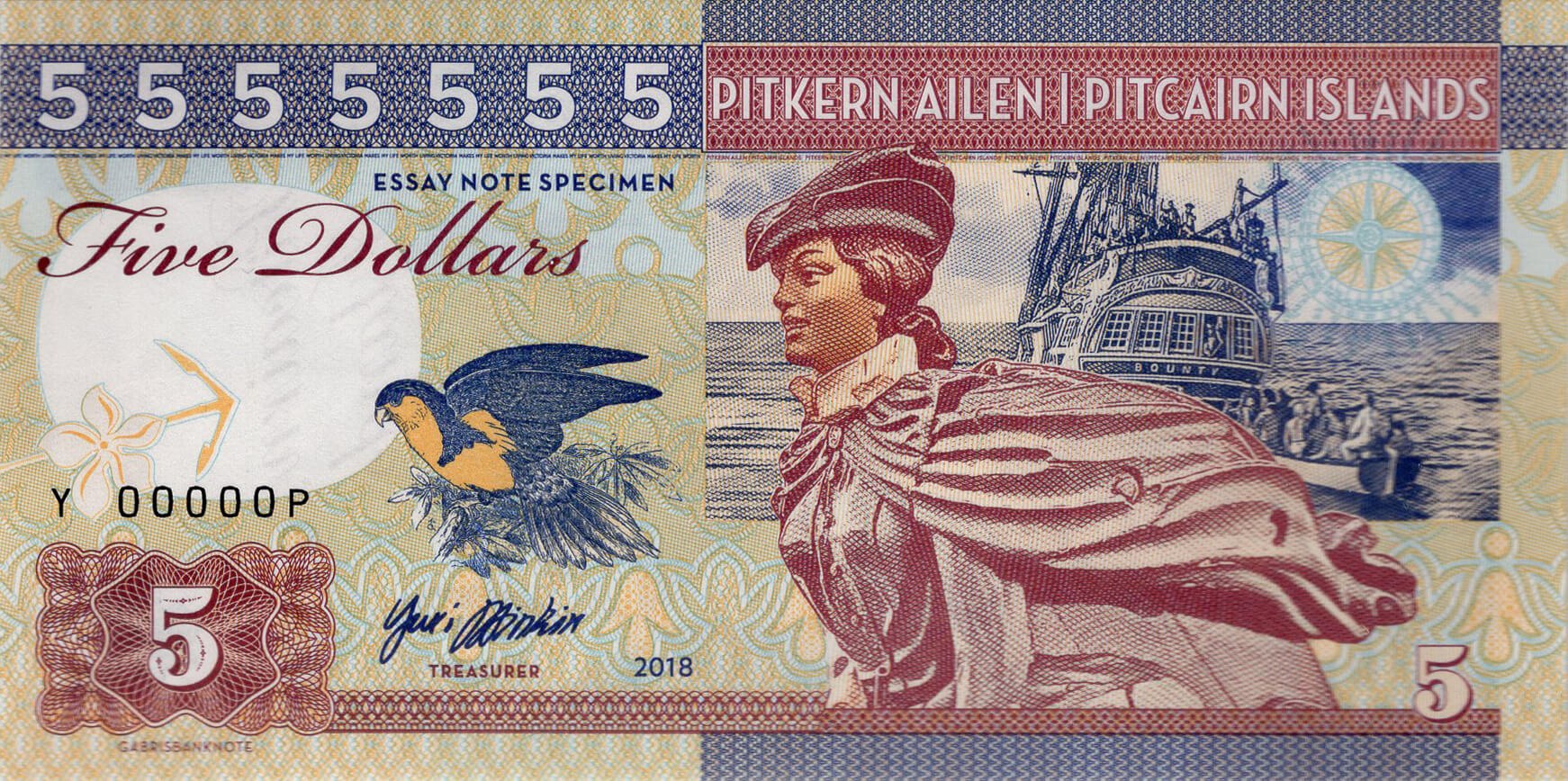 5 dollars Pitcairn - přední strana