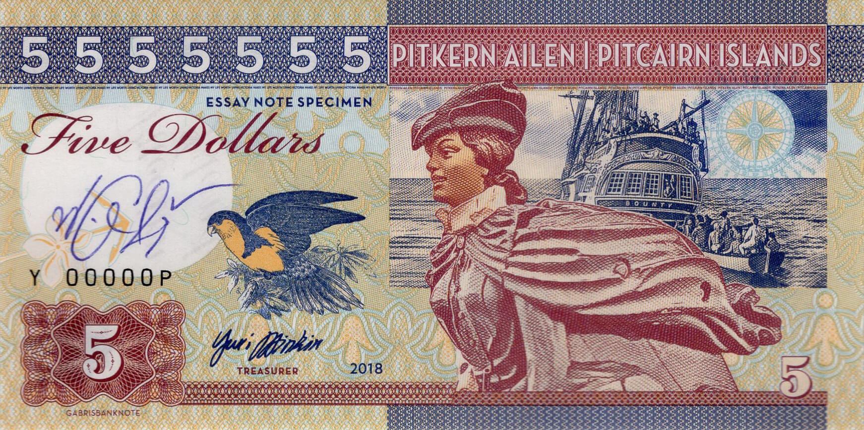 5 dollars Pitcairn - přední strana