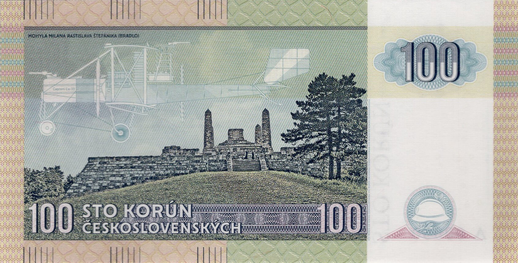 100 korún Československých - zadní strana