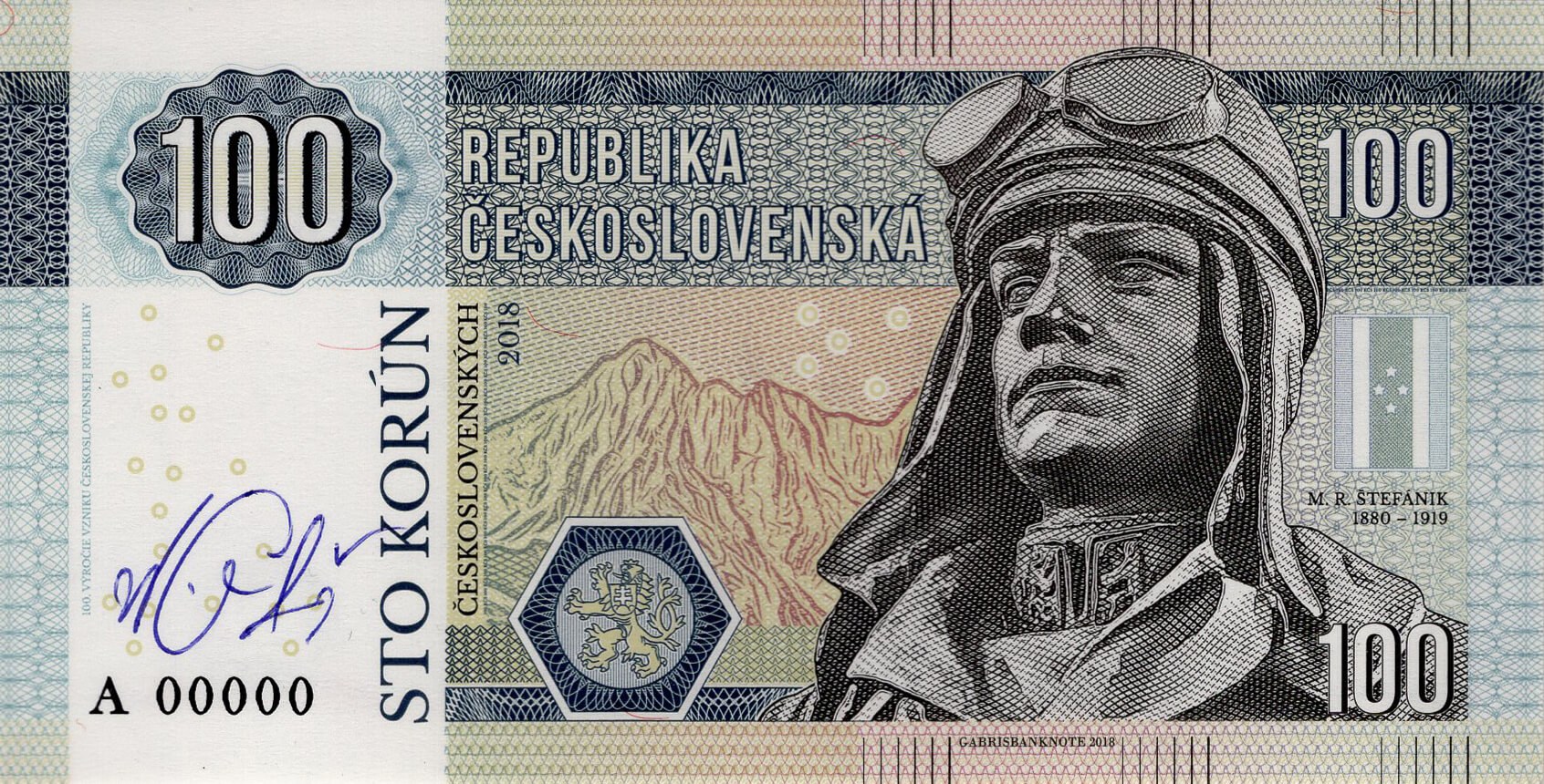 100 korún Československých - přední strana