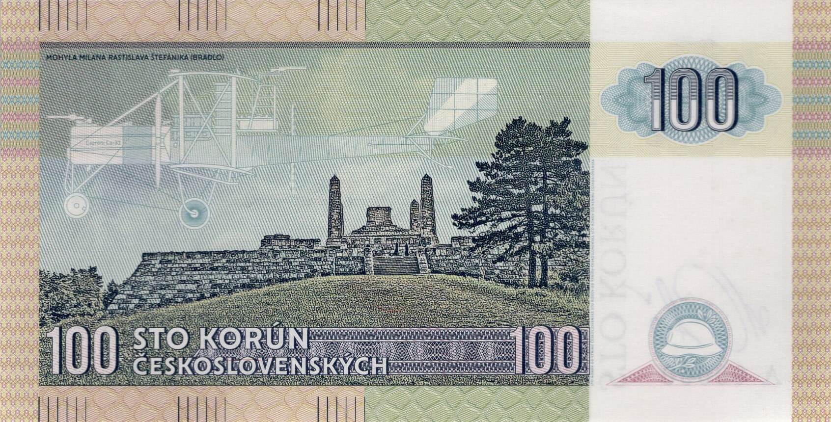 100 korún Československých - zadní strana