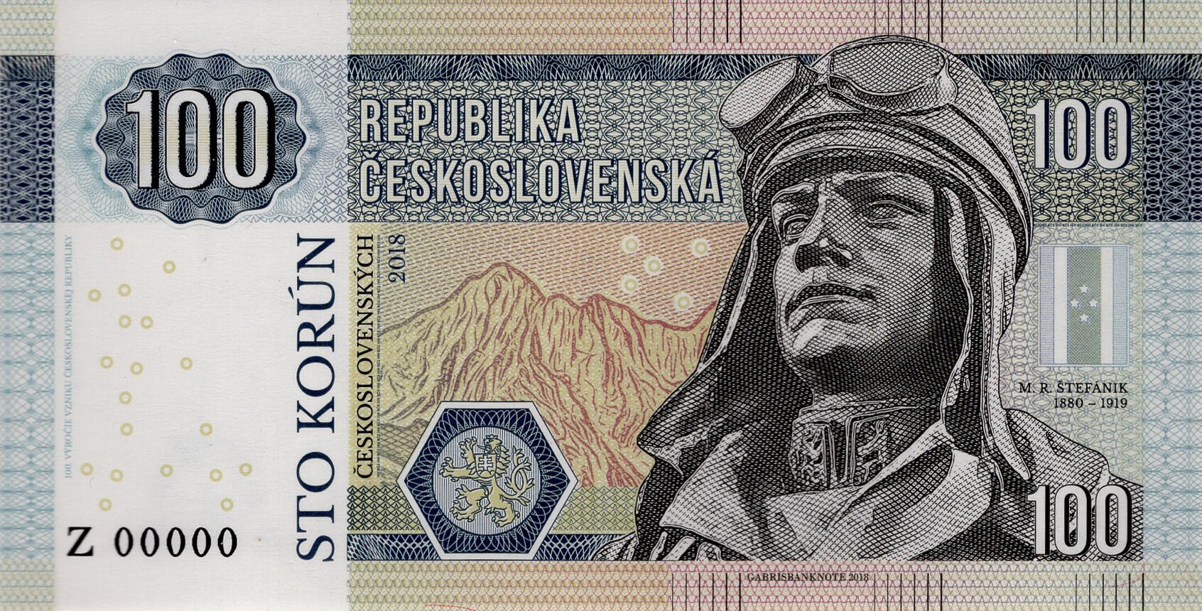 100 korún Československých - přední strana