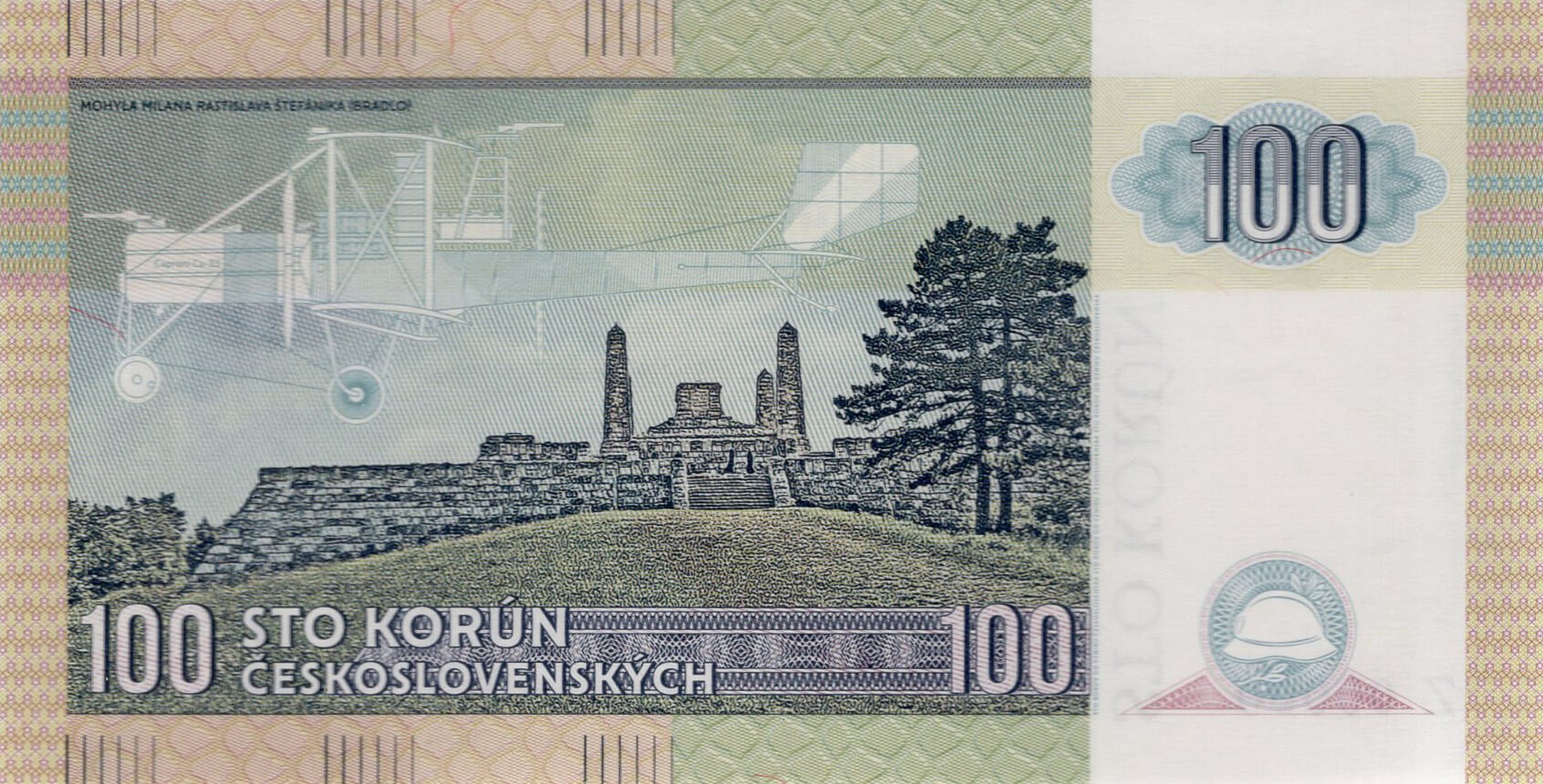 100 korún Československých - zadní strana