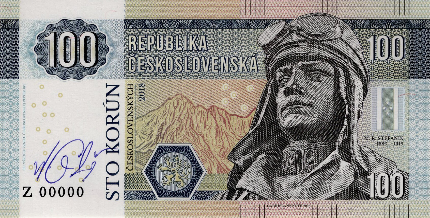 100 korún Československých - přední strana