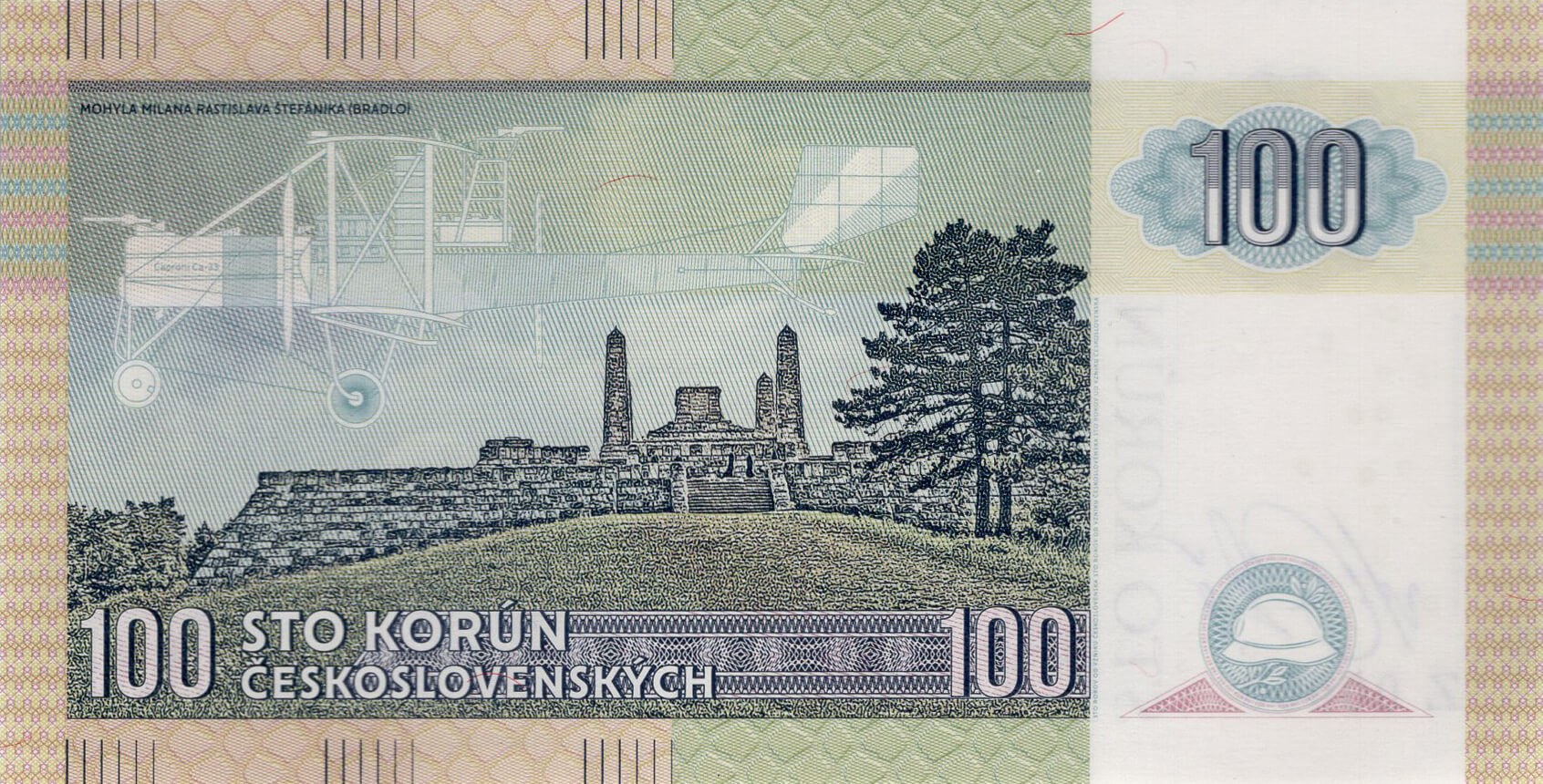 100 korún Československých - zadní strana