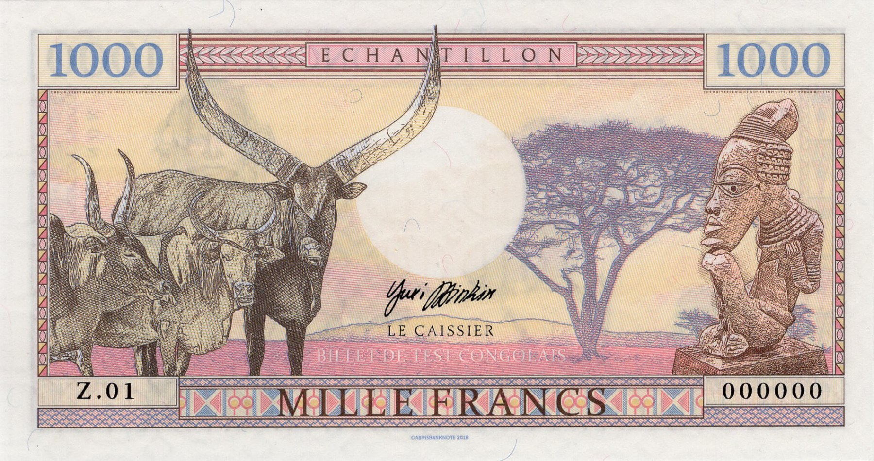 1000 francs Congo - zadní strana