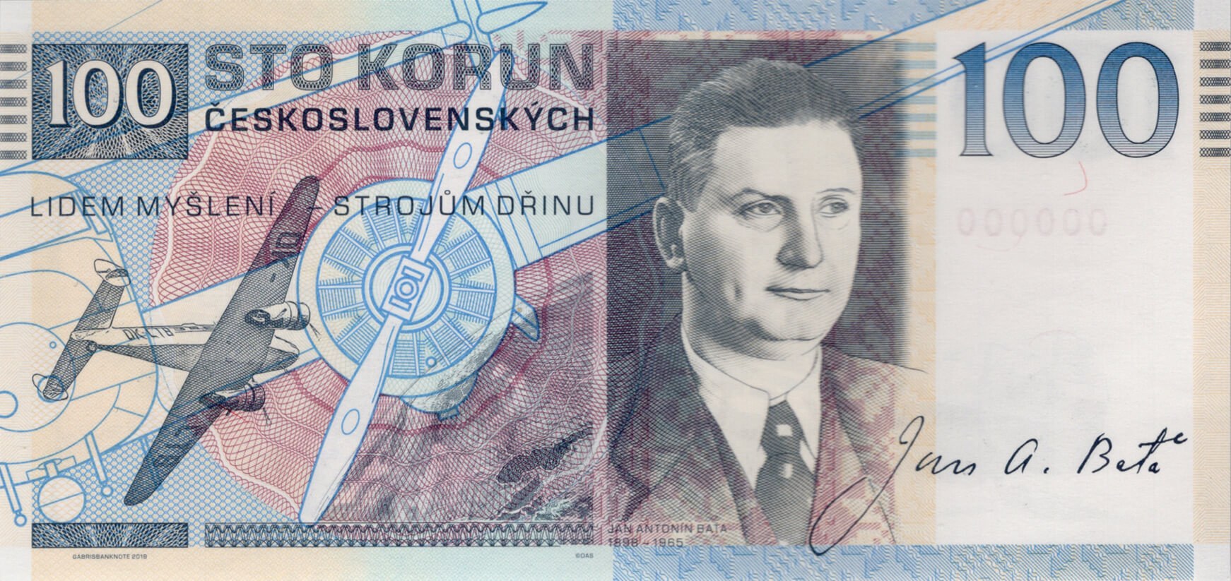 100 korun J. A. Baťa - zadní strana