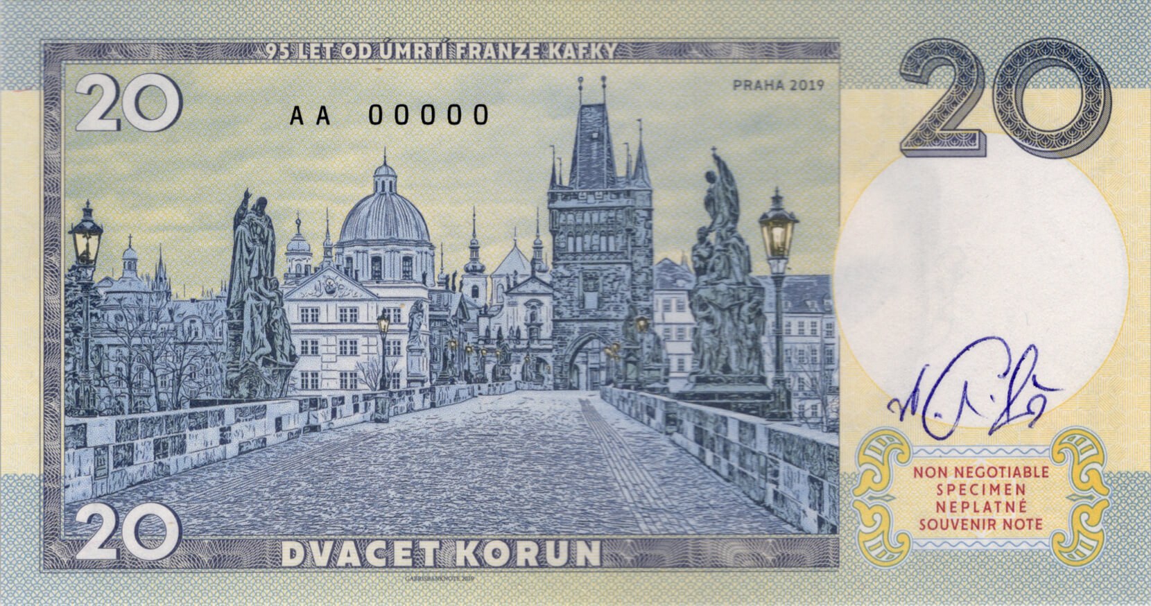 20 korun Kafka - zadní strana