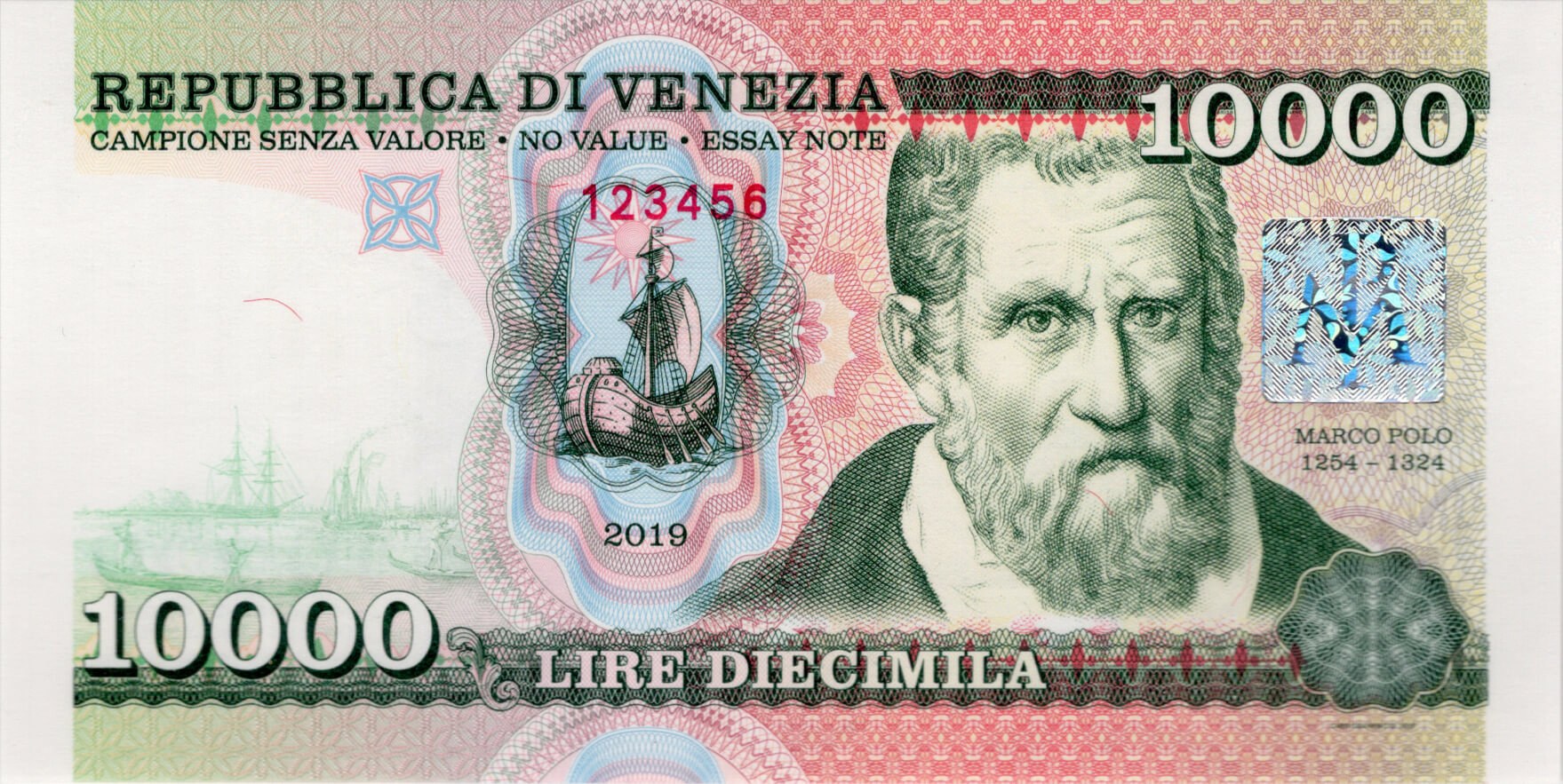 10 000 lire Benátky hologram - přední strana