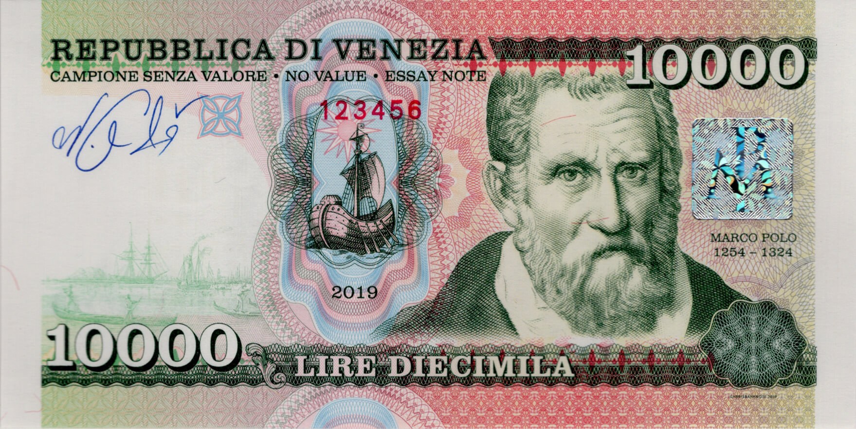 10 000 lire Benátky hologram - přední strana