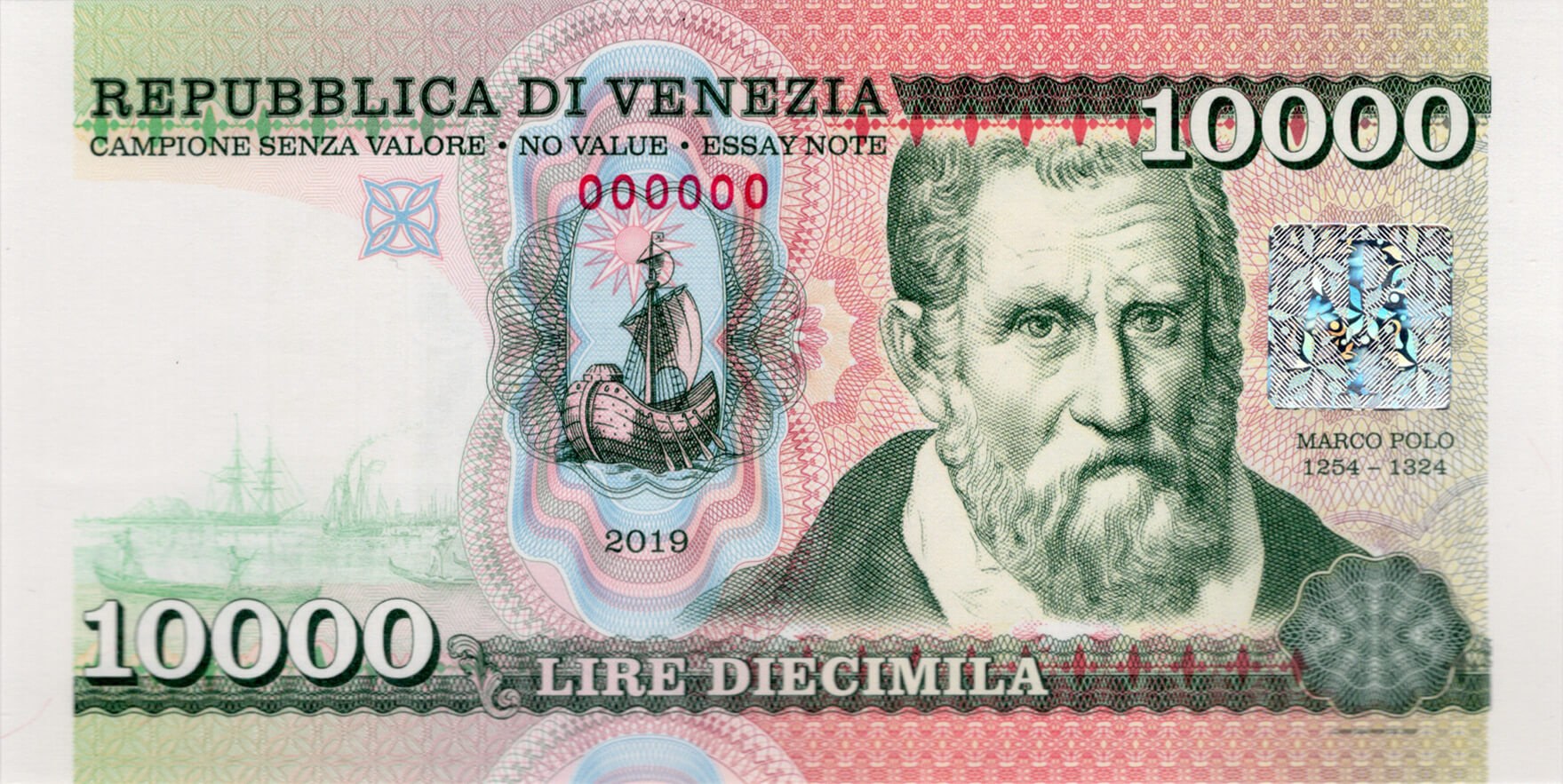 10 000 lire Benátky hologram - přední strana