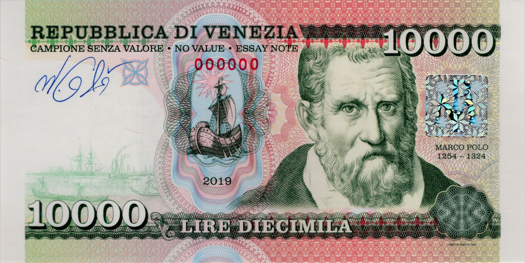 10 000 lire Benátky hologram - přední strana