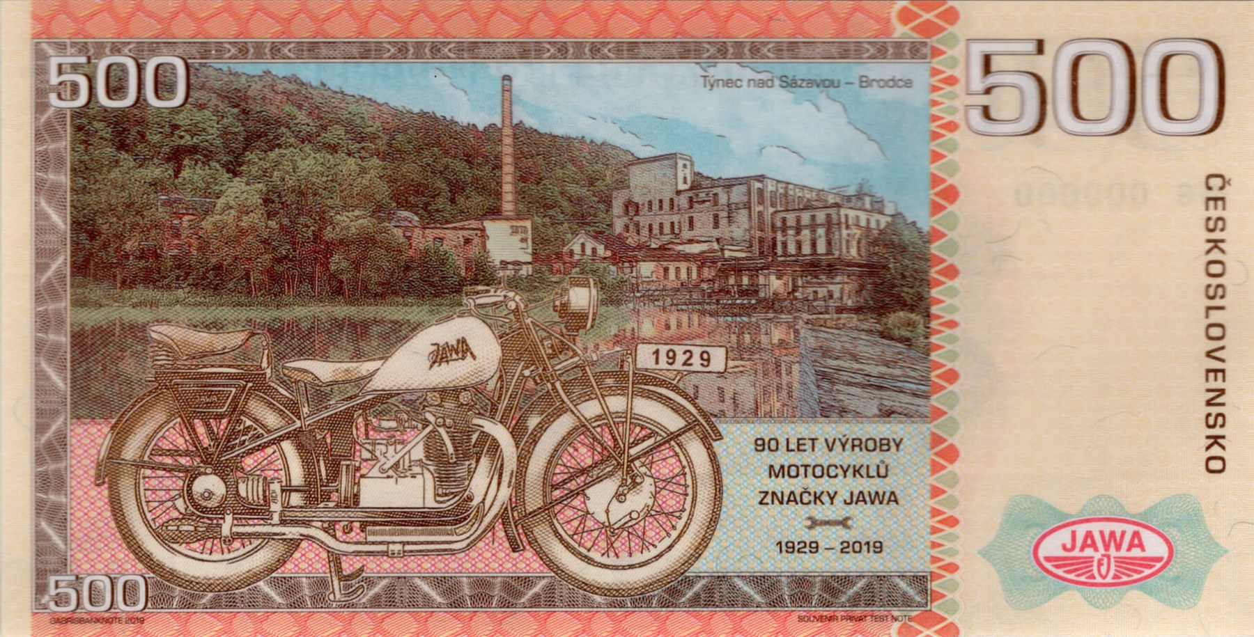 500 korun Československých JAWA 500 - zadní strana