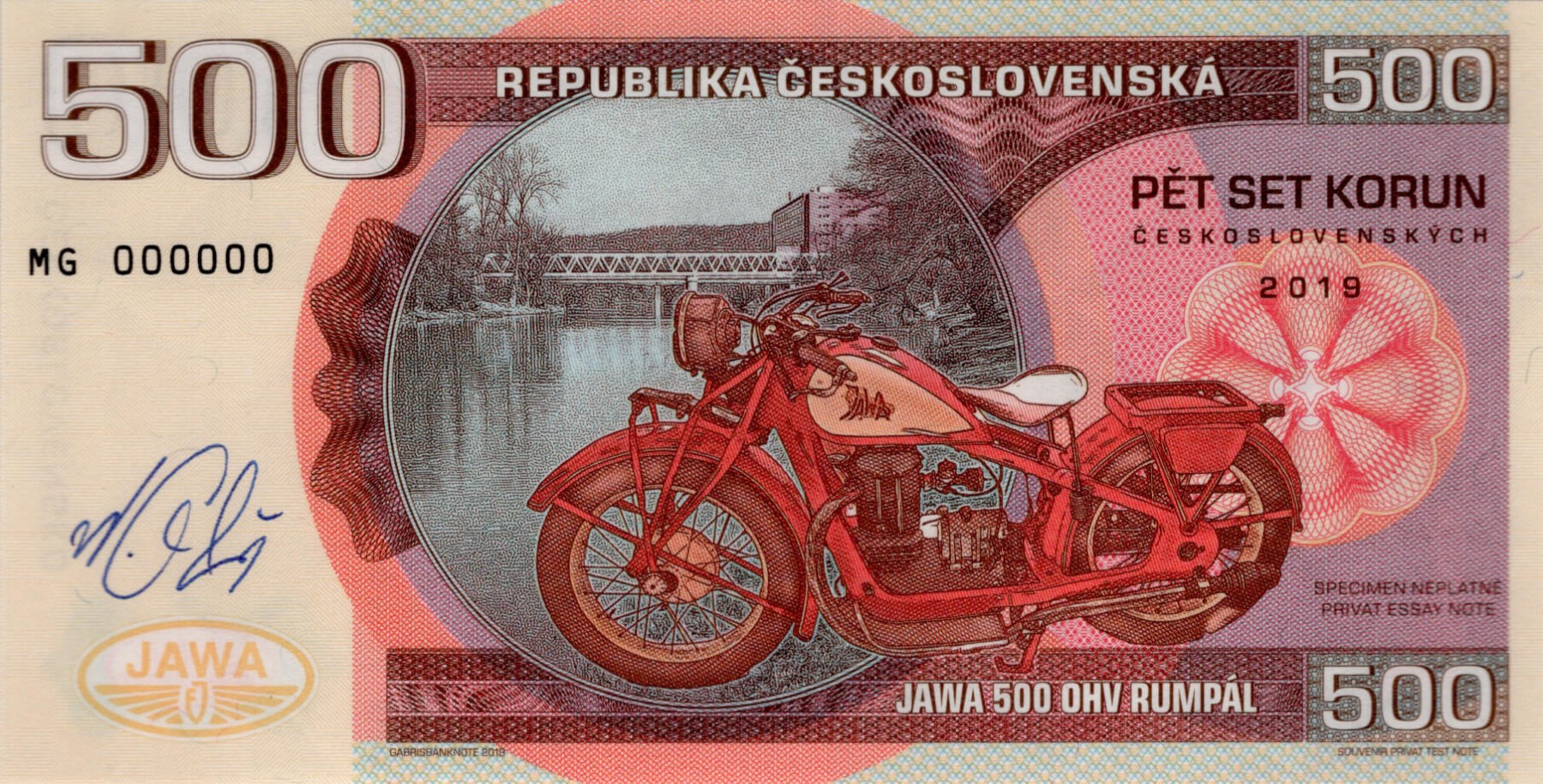 500 korun Československých JAWA 500 - přední strana