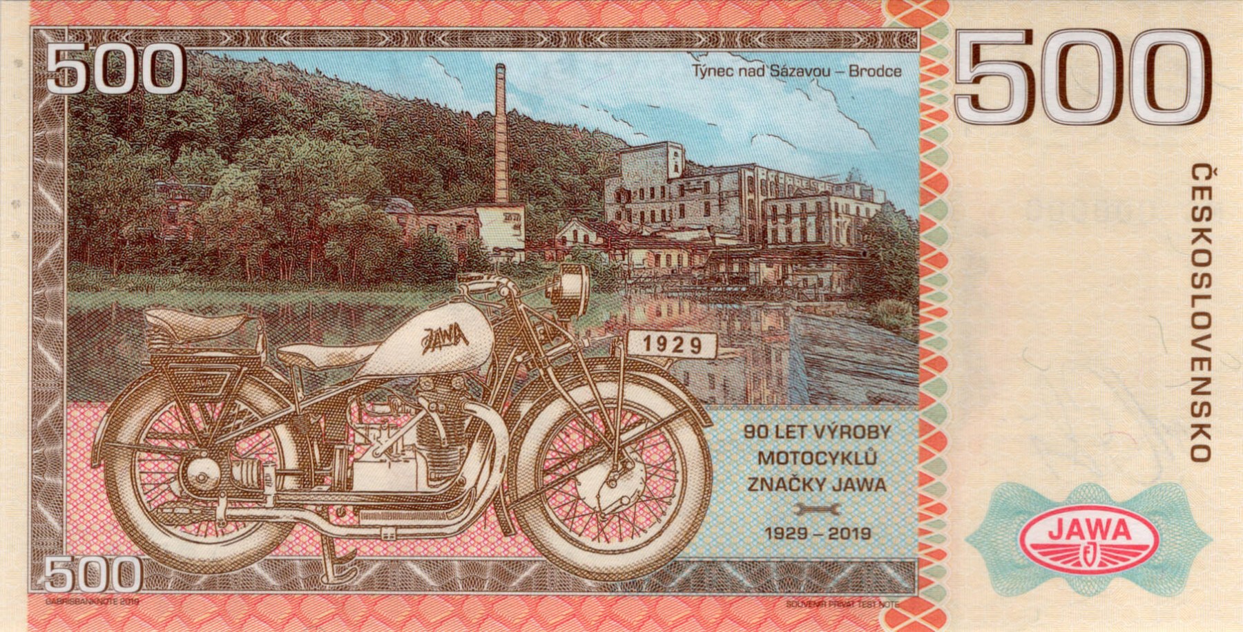 500 korun Československých JAWA 500 - zadní strana