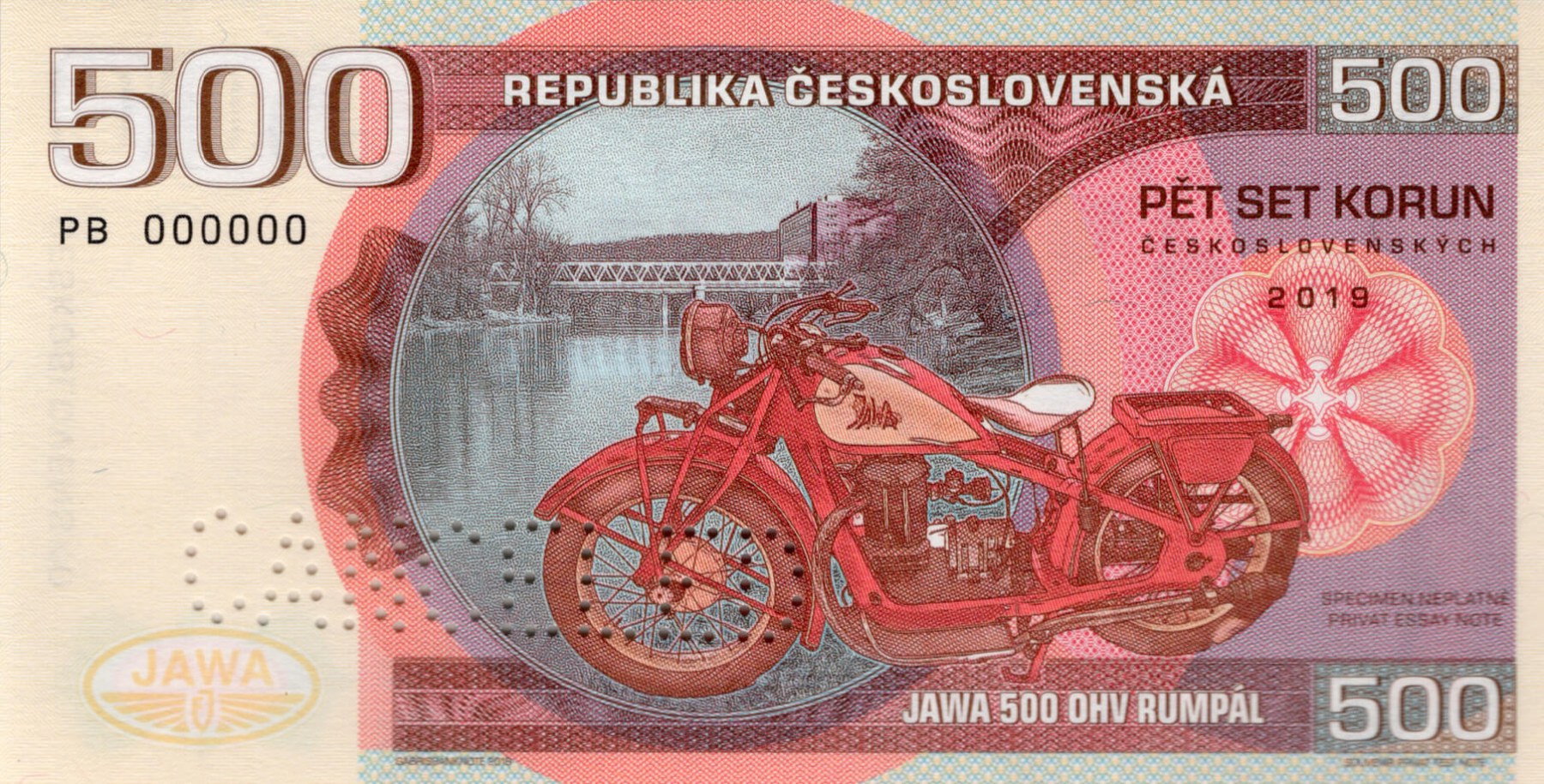 500 korun Československých JAWA 500 - přední strana