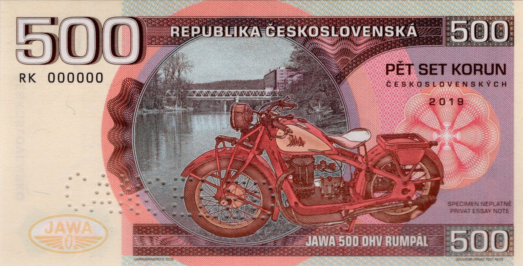 500 korun Československých JAWA 500 - přední strana
