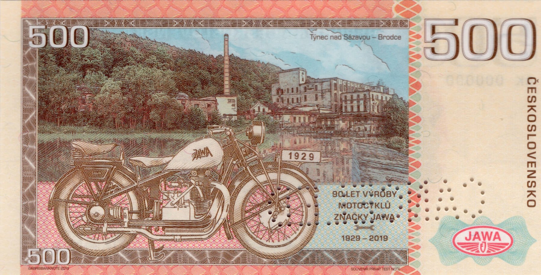 500 korun Československých JAWA 500 - zadní strana
