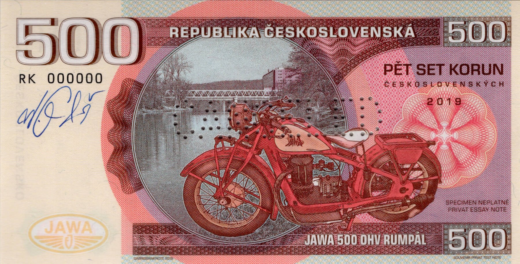 500 korun Československých JAWA 500 - přední strana