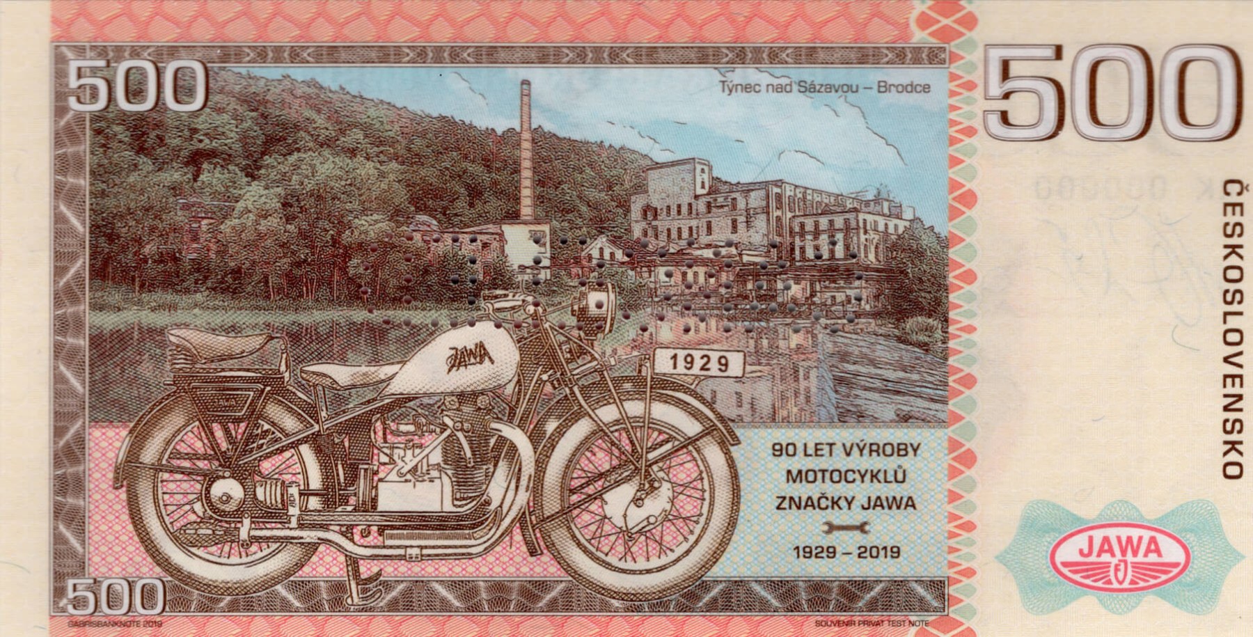 500 korun Československých JAWA 500 - zadní strana