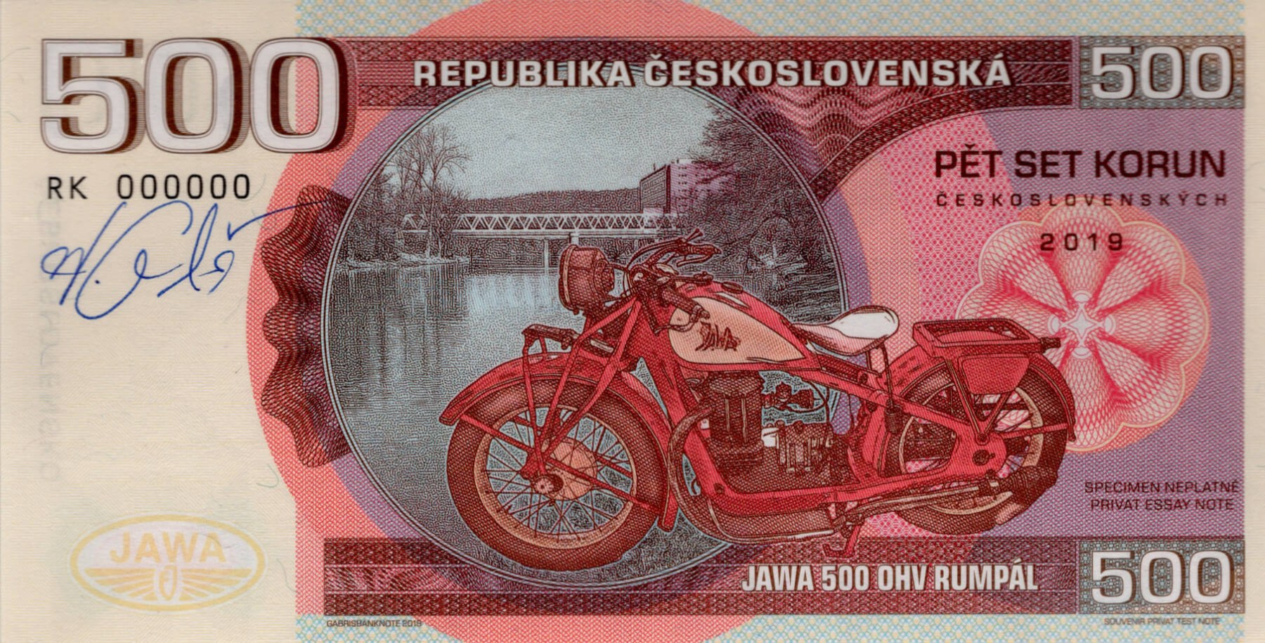 500 korun Československých JAWA 500 - přední strana