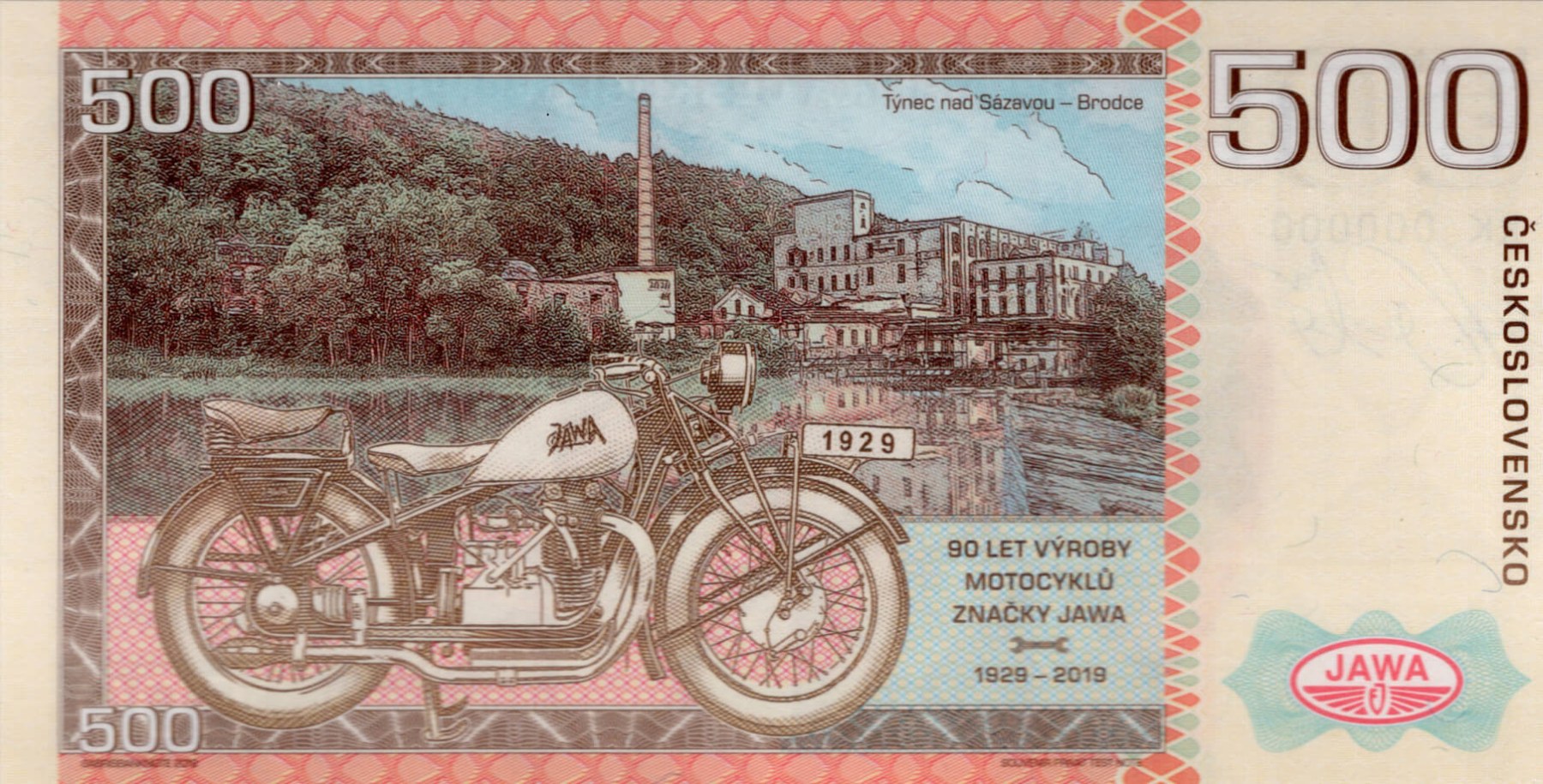 500 korun Československých JAWA 500 - zadní strana