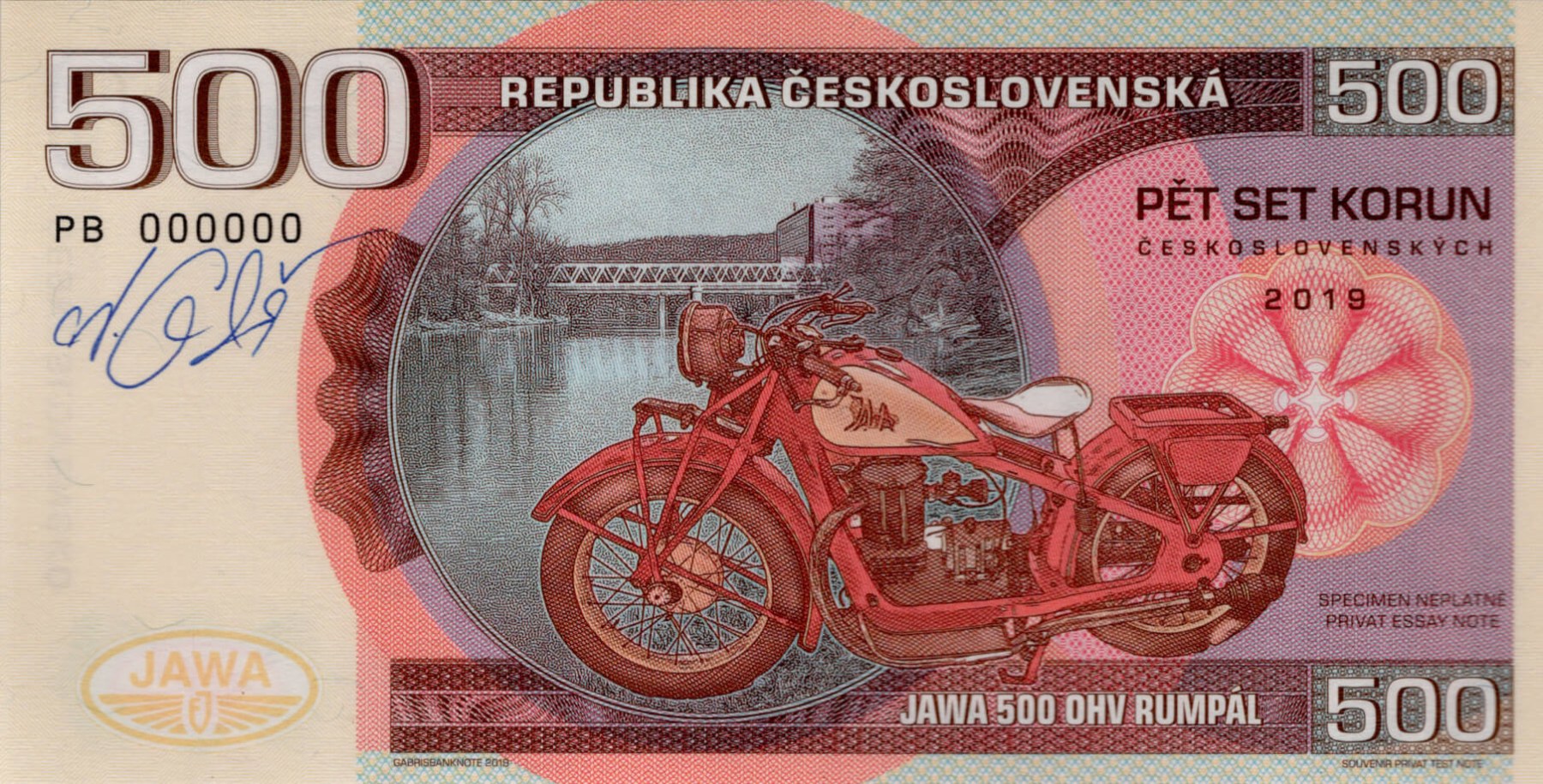 500 korun Československých JAWA 500 - přední strana