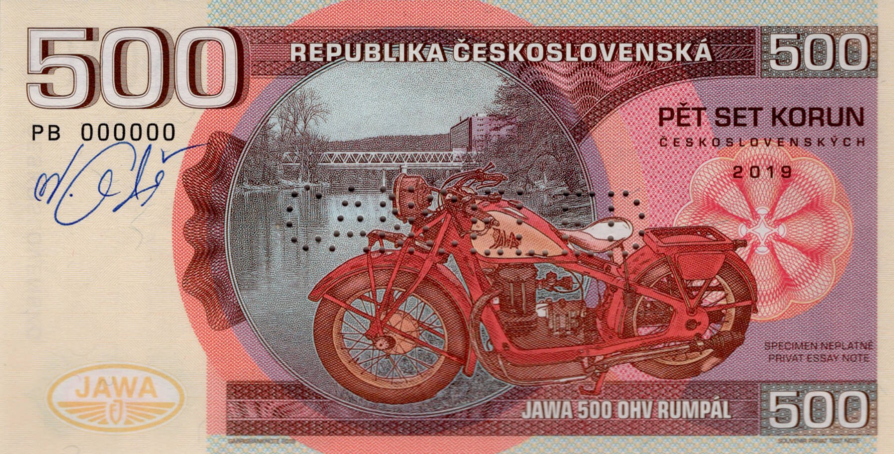 500 korun Československých JAWA 500 - přední strana