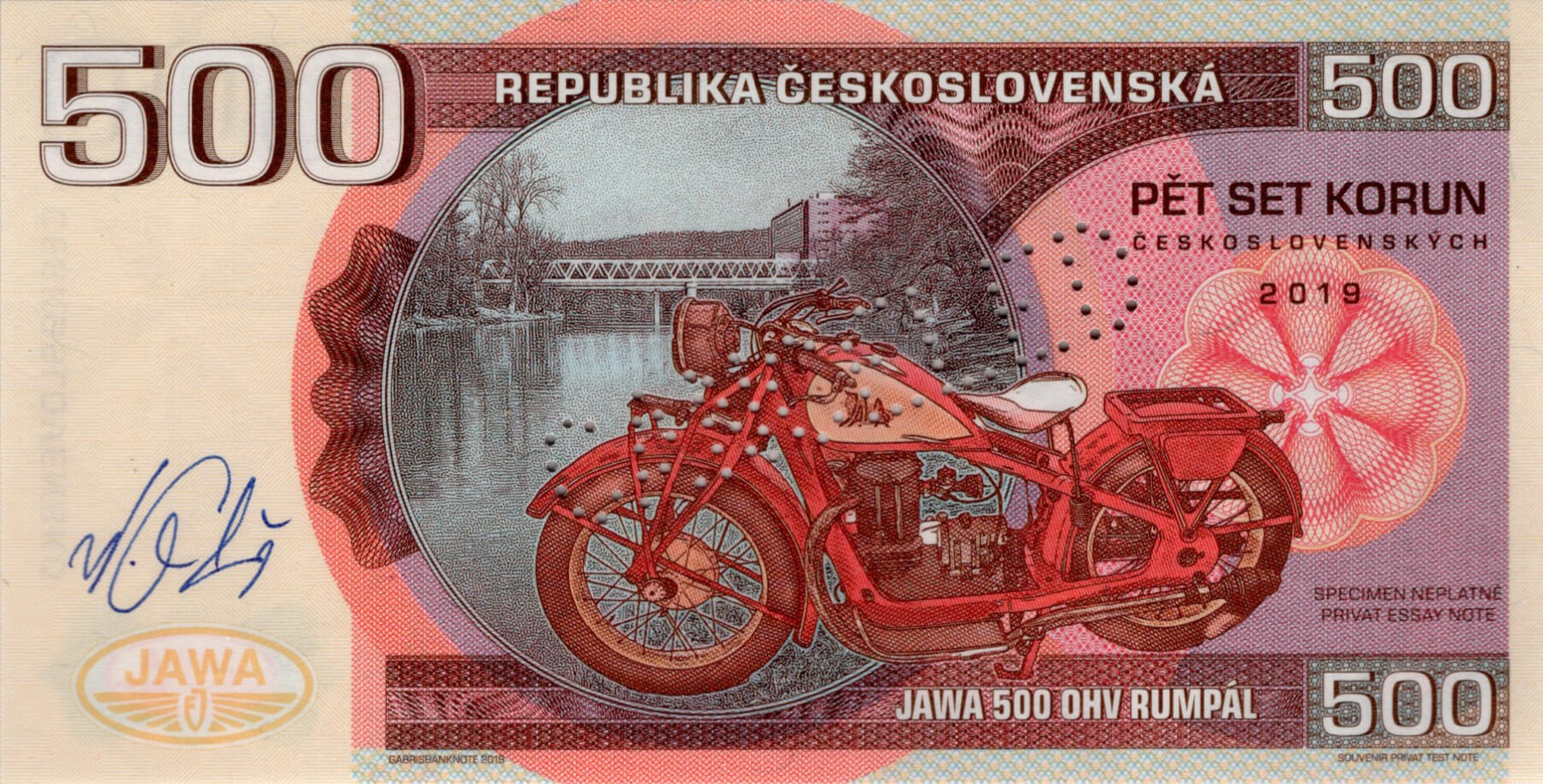 500 korun Československých JAWA 500 - přední strana