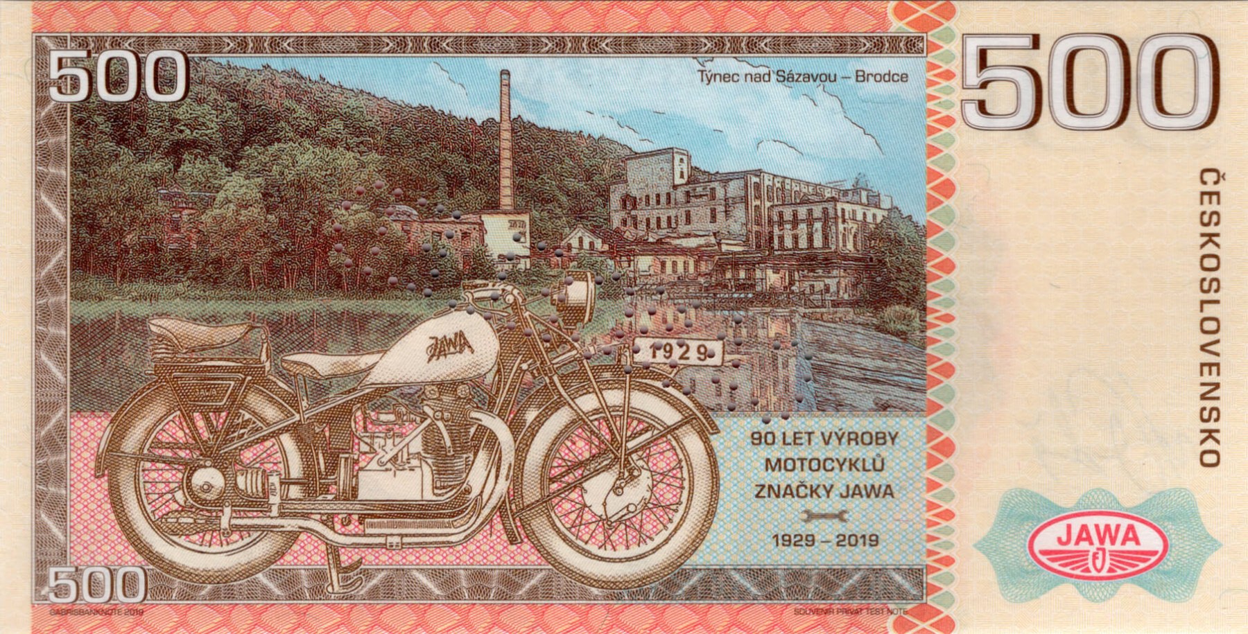 500 korun Československých JAWA 500 - zadní strana