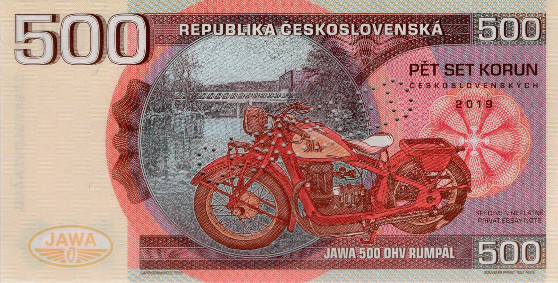 500 korun Československých JAWA 500 - přední strana
